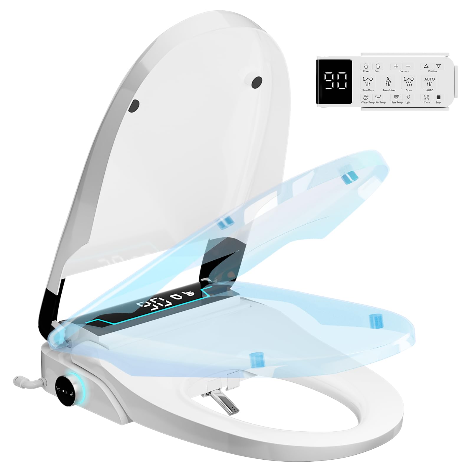 Electric Bidet Toilet Seat, Auto Open & Close Lid, Heated Toilet Seat with Thermostatic Warm Water & Dryer, Feminine & Front Rear Wash, Adjustable Water Pressure, Remote Control, Night Light