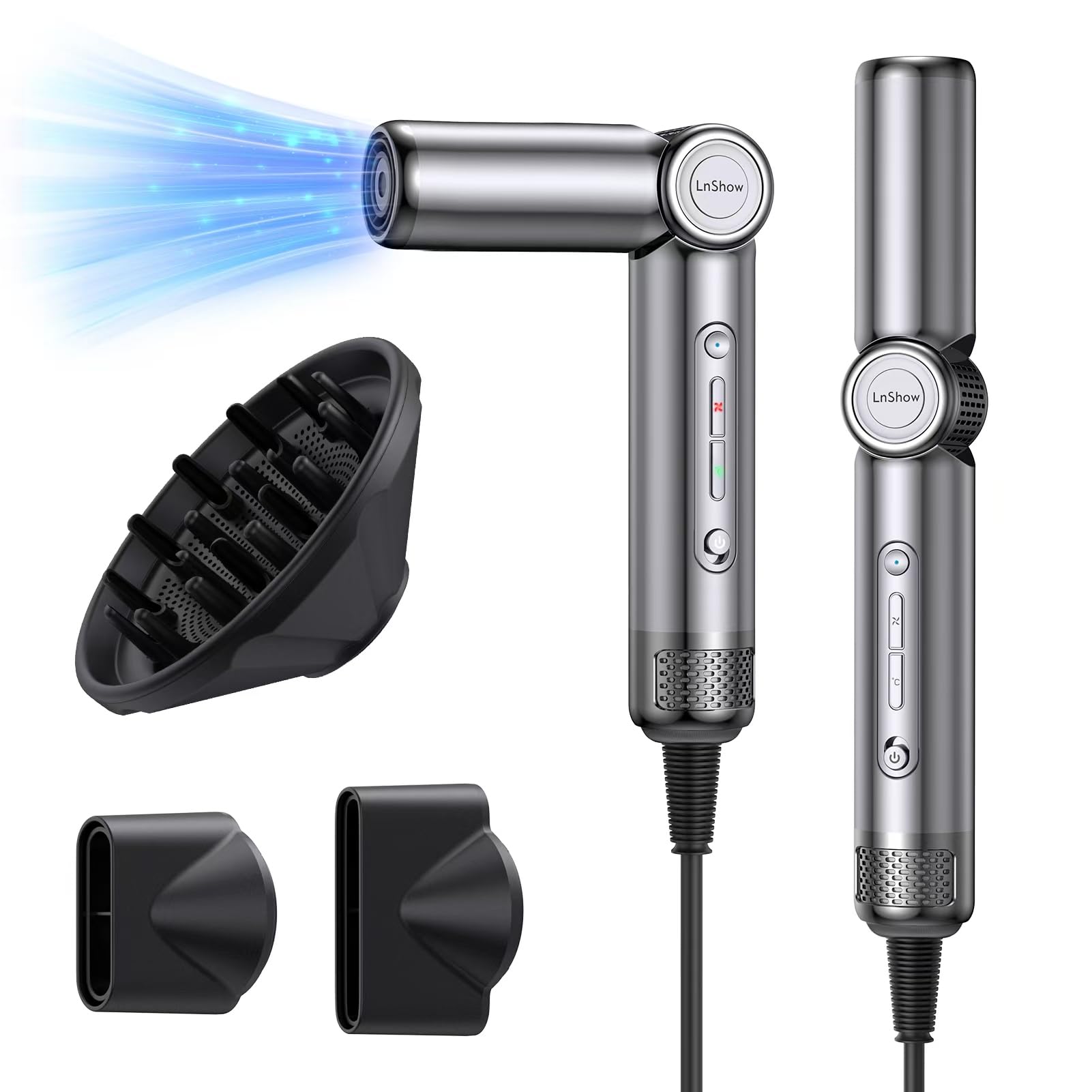 Hair Dryers with Diffuser, 400 Millions Plasma ion High-Speed Foldable Blow Dryer for Fast Drying, Intelligent Thermo-Control, Travel Size, 4 Temps / 3 Speeds, for Women Curly Hair (8.2 ft Cord)