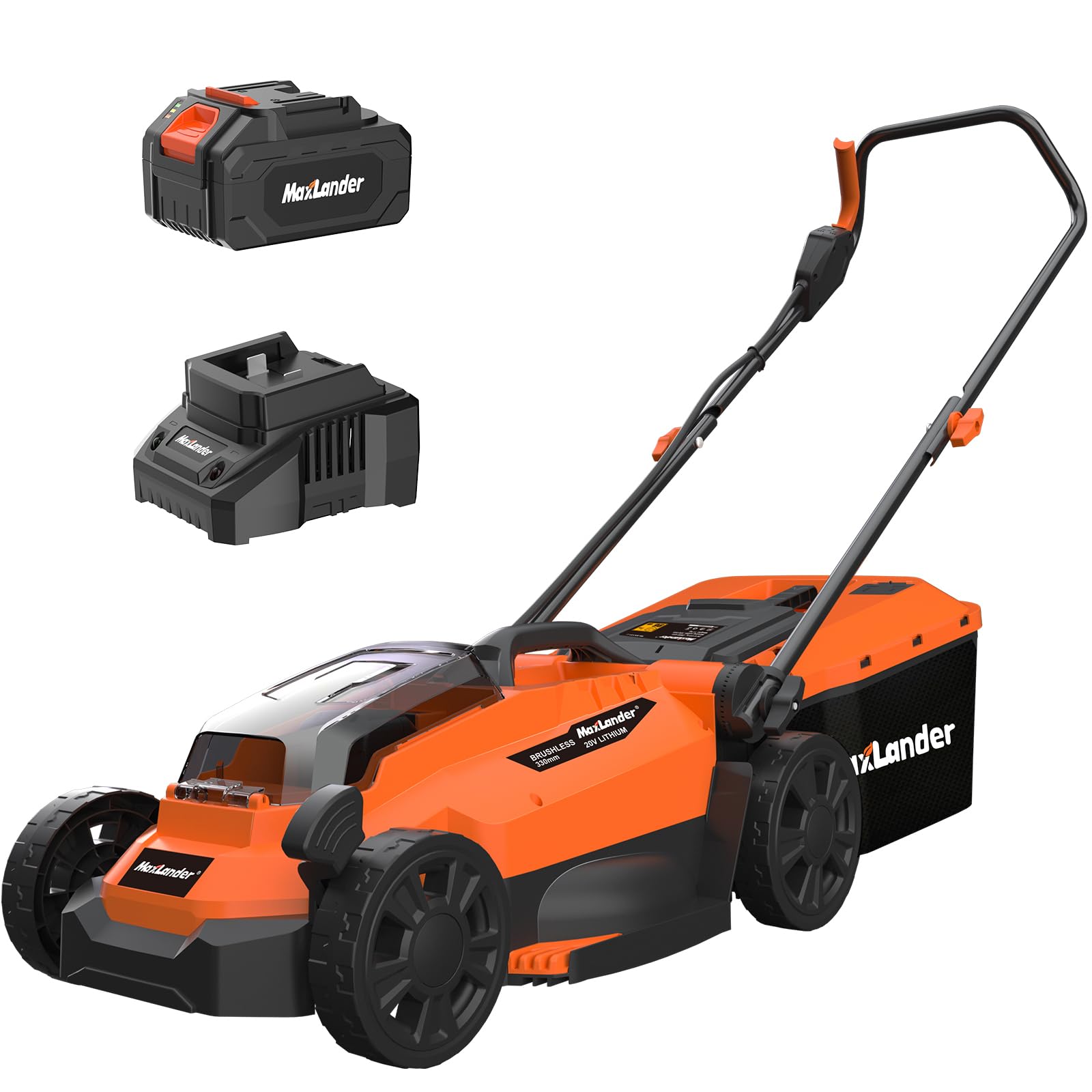 Maxlander Lawn Mowers, 13Inch Electric Lawn Mower Cordless, 20V 2-in-1 Battery Powered Lawn Mower with Brushless Motor, 5-Position Height Adjustment, Battery and Charger Included