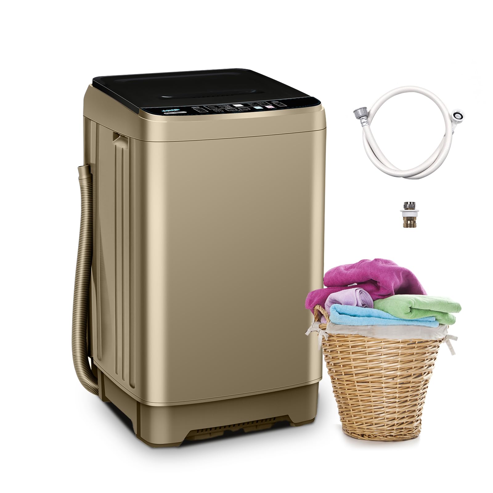 Portable Washing Machine, Full-Automatic Portable Washer 17lbs Compact Wash and Spin Combo with 10 Programs, Portable Washer with Drain Pump, Low Noise Washer for Dorm, Home, Apartment, RV(Gold)