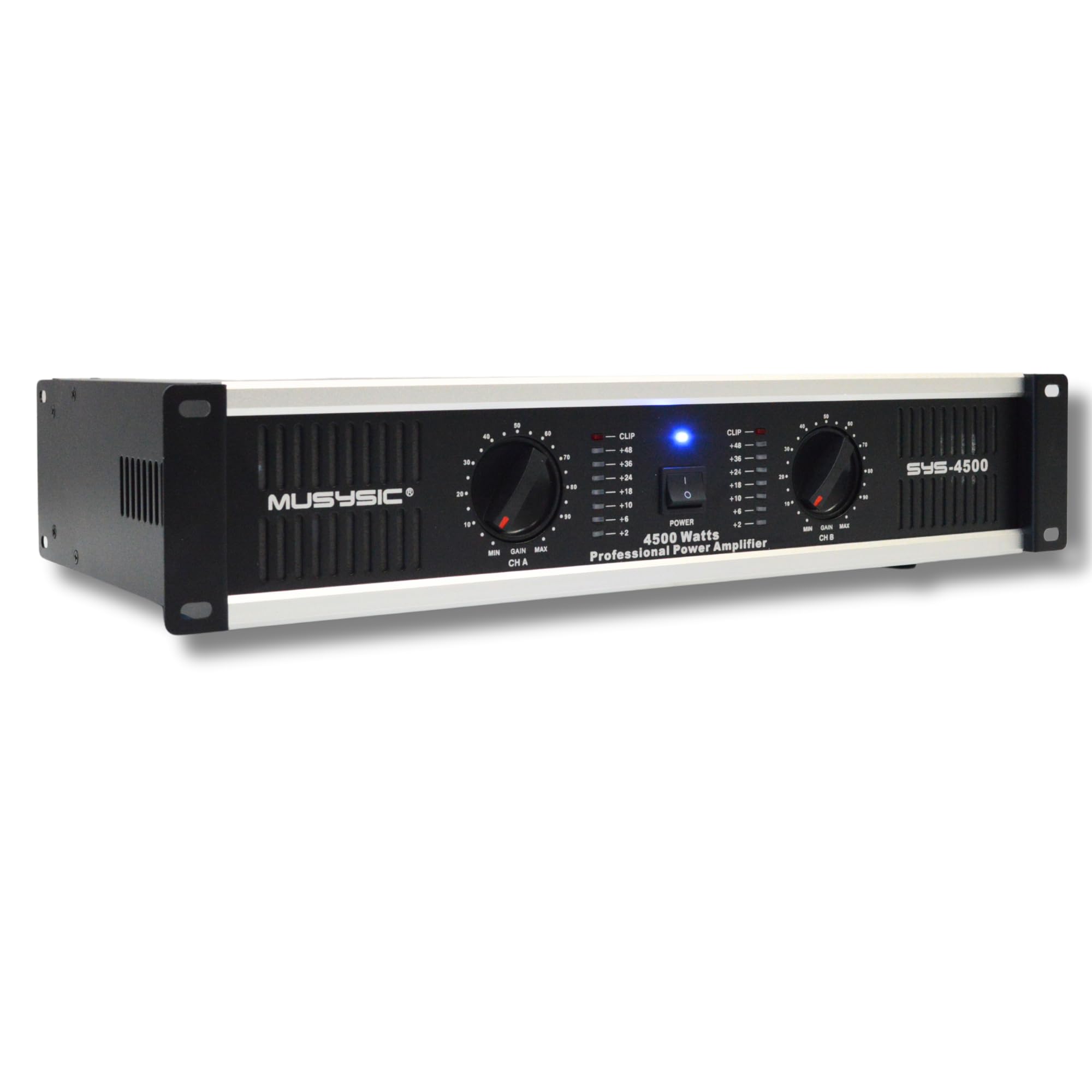 MUSYSIC 2 Channel Power Amplifier Distortion Free and Clear Sound - Professional 2U Chassis Rack Mount Amplifiers for DJs/Experts/Events w/ATR Technology/XLR and 1/4 Inch Inputs - 4500 Watts