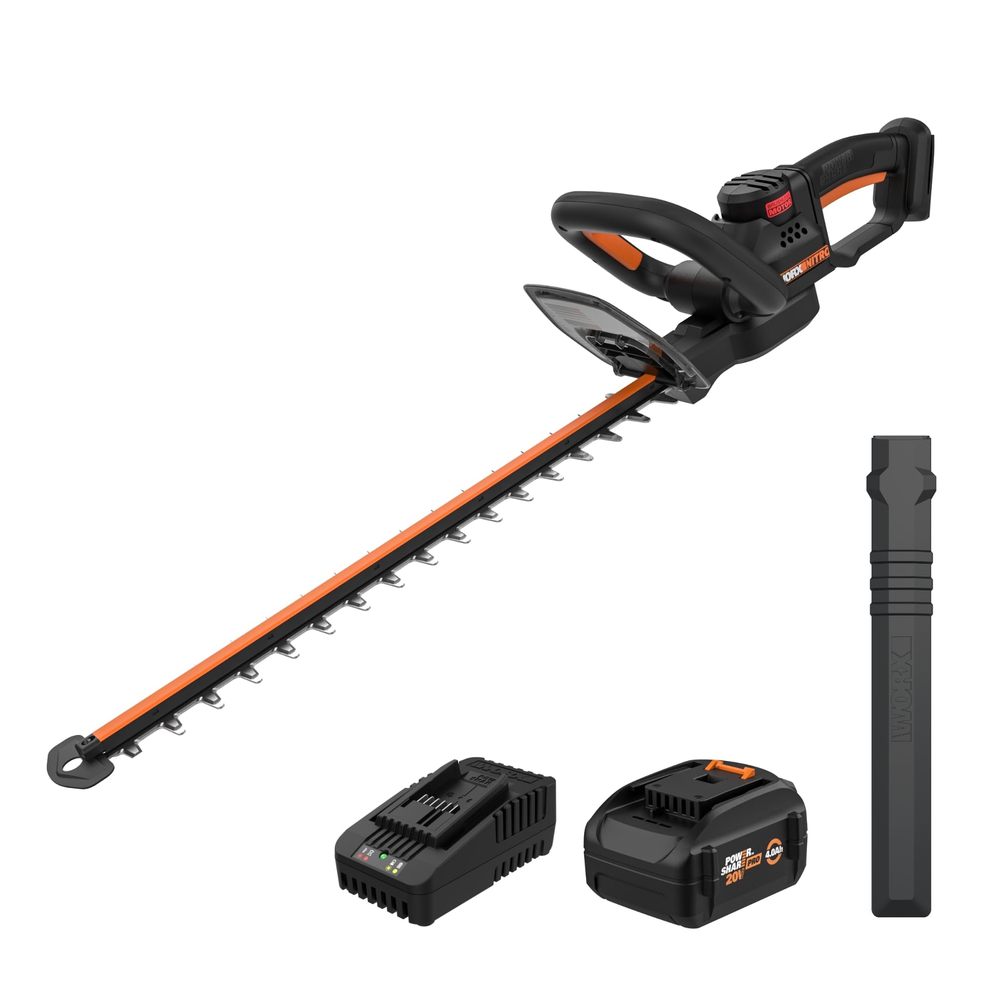 WORX Nitro 20V 22" Hedge Trimmer Cordless, Lightweight Cordless Hedge Trimmer with Dual-Action Blades 3400 SPM, Brushless PowerShare Bush Trimmer Cuts Branches 1" Thick – Battery & Charger Included