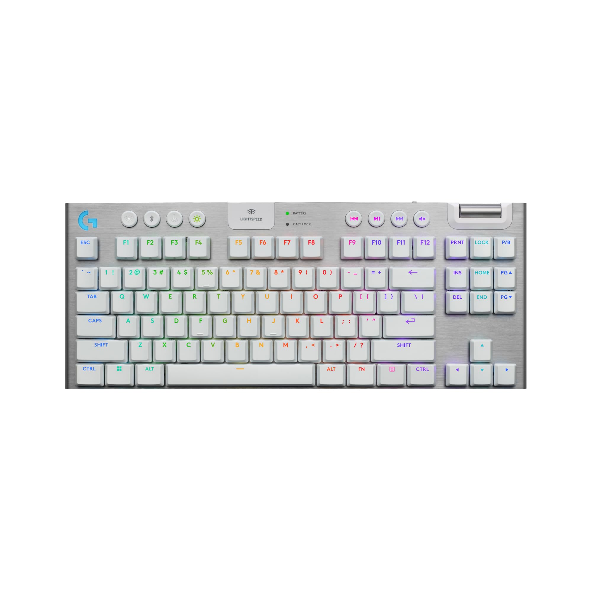 Logitech G915 X Lightspeed TKL Low-Profile Wireless Gaming Keyboard, Double-Shot PBT Keycaps, Fully Programmable Keys, RGB Backlighting, Sleek Aluminum Finishing, GL Brown Tactile - PC/Mac - White