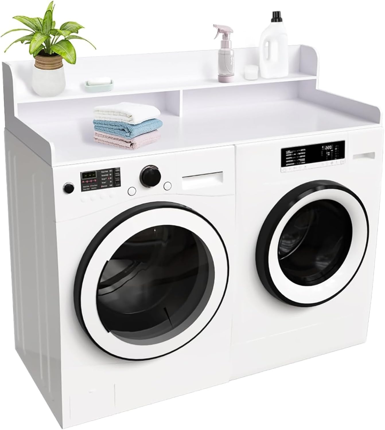 OXBZKMY Washer Dryer Countertop with 2-Tier Shelf, White Laundry Table Top with Storage Space,Laundry Washing Machine Topper for Small Apartment Laundry Rooms Kitchens Organization