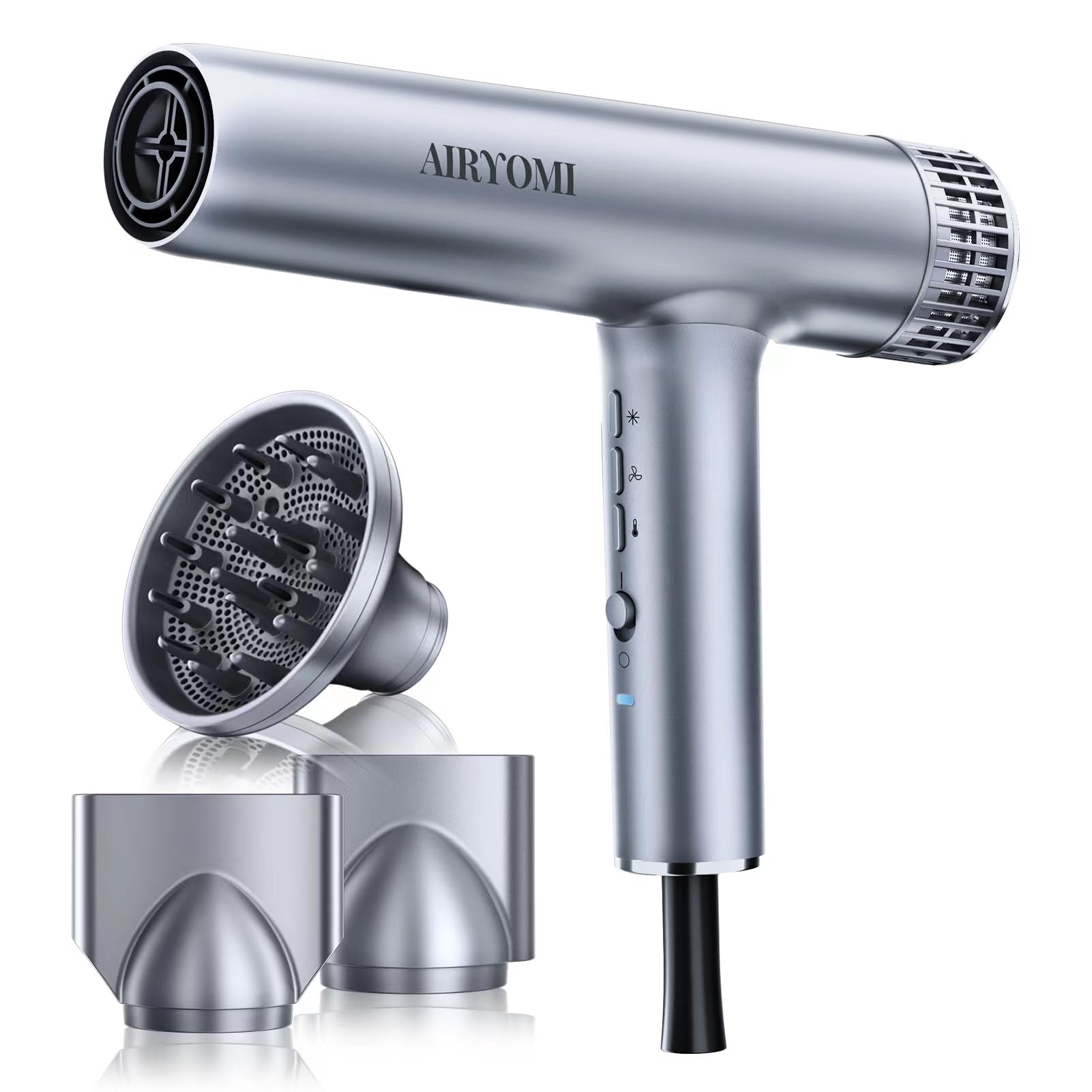 AIRYOMI Hair Dryer, Professional Brushless Motor Ionic Hair Blow Dryer with Diffuser, Magnetic Nozzles, 0.83Pound, 2000W, 60dB, 3 Heat Settings & 3 Speed & Cold Settings