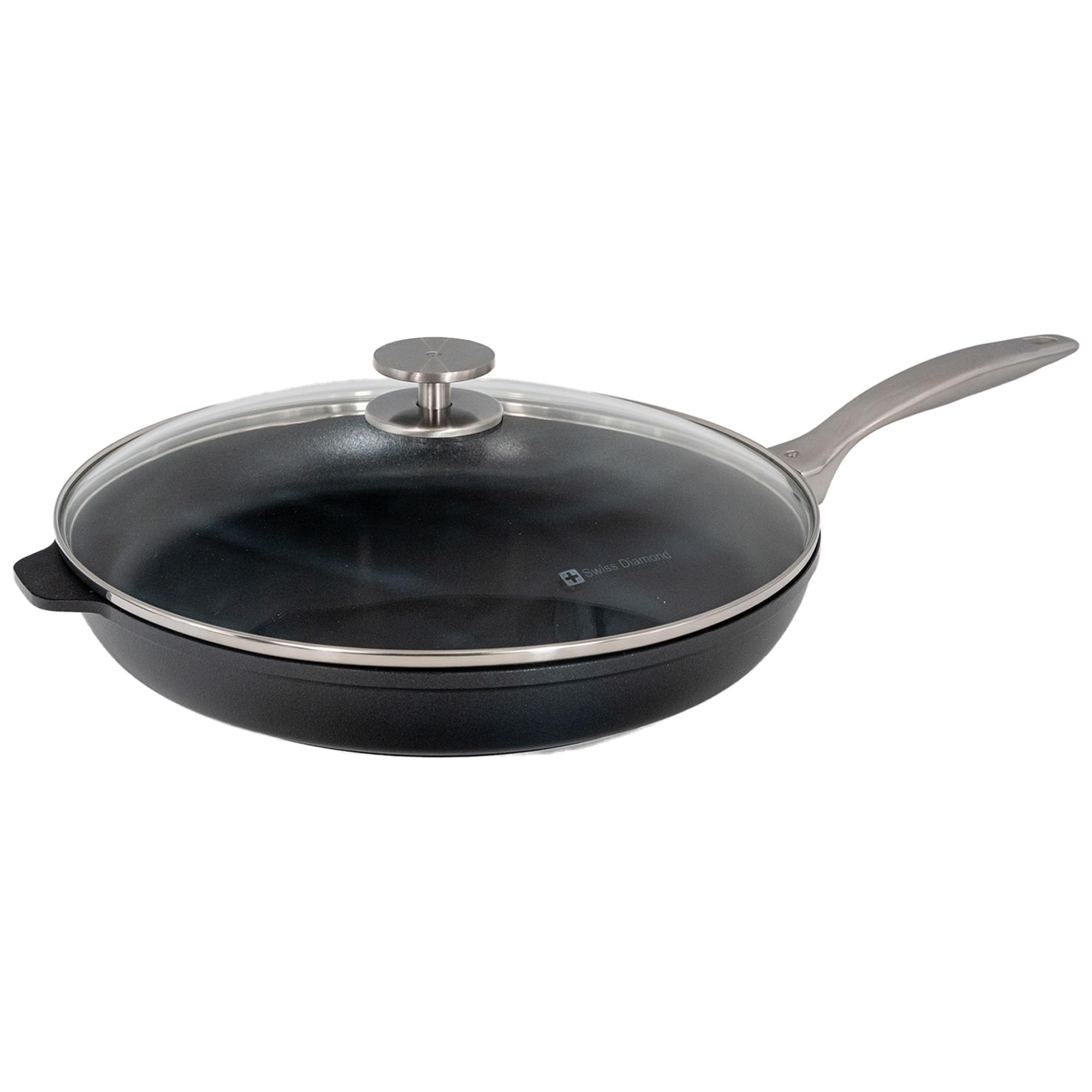 Swiss Diamond Frying Pans Nonstick with Lid, Features Stainless Steel Handle, Nonstick Diamond Coated Aluminum Skillets and Oven Safe Frying Pans with Lids, Cover Included, 12.5 Inch