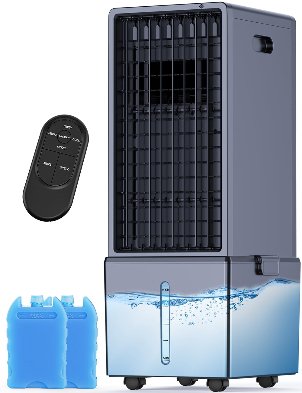 COOLECH 4-IN-1 Portable Air Conditioners w/3.2-Gal Tank for 24H Cooling, 4 Powerful Wind Speeds & 4 Modes, LED Touch Screen, Waterless Alert System & 12H Timer, Remote, Evaporative Air Cooler for Home