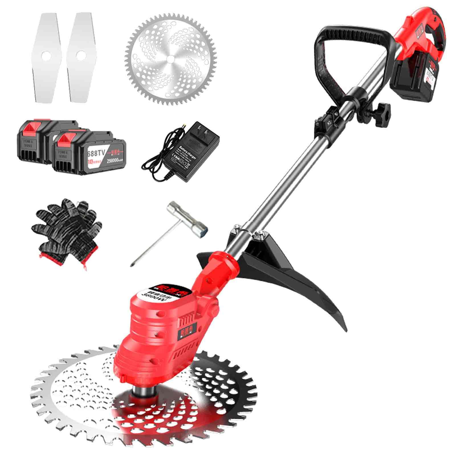 JXCAA Electric Weed Wacker, Electric Mower Cordless, 688tv Brushless High-Powered Lawn Mower, Household Lawn Mower, Lithium-Powered Rechargeable Lawn Mower, 8-Piece Set/ 9-Piece Set