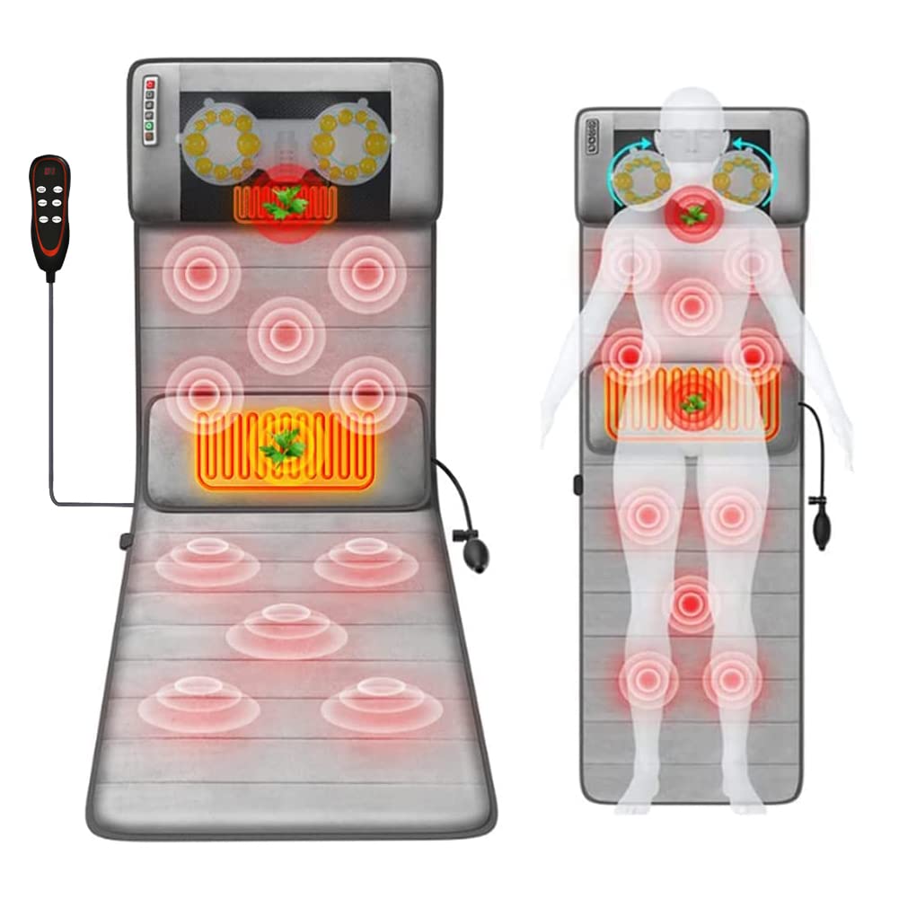 Full Body Massage Mat with Heat 20 Neck Shiatsu Kneading Massage Heads, Multifunctional Electric Heated Massage Chair Back Pad for Back Lumbar Leg Pain Relief