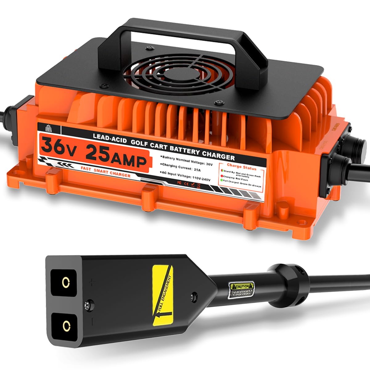 25 AMP 36 Volt Golf Cart Battery Charger for EZGO TXT 36V Golf Cart Charger with 2-Pin D Style Plug 1250W Lead-Acid Battery Charger