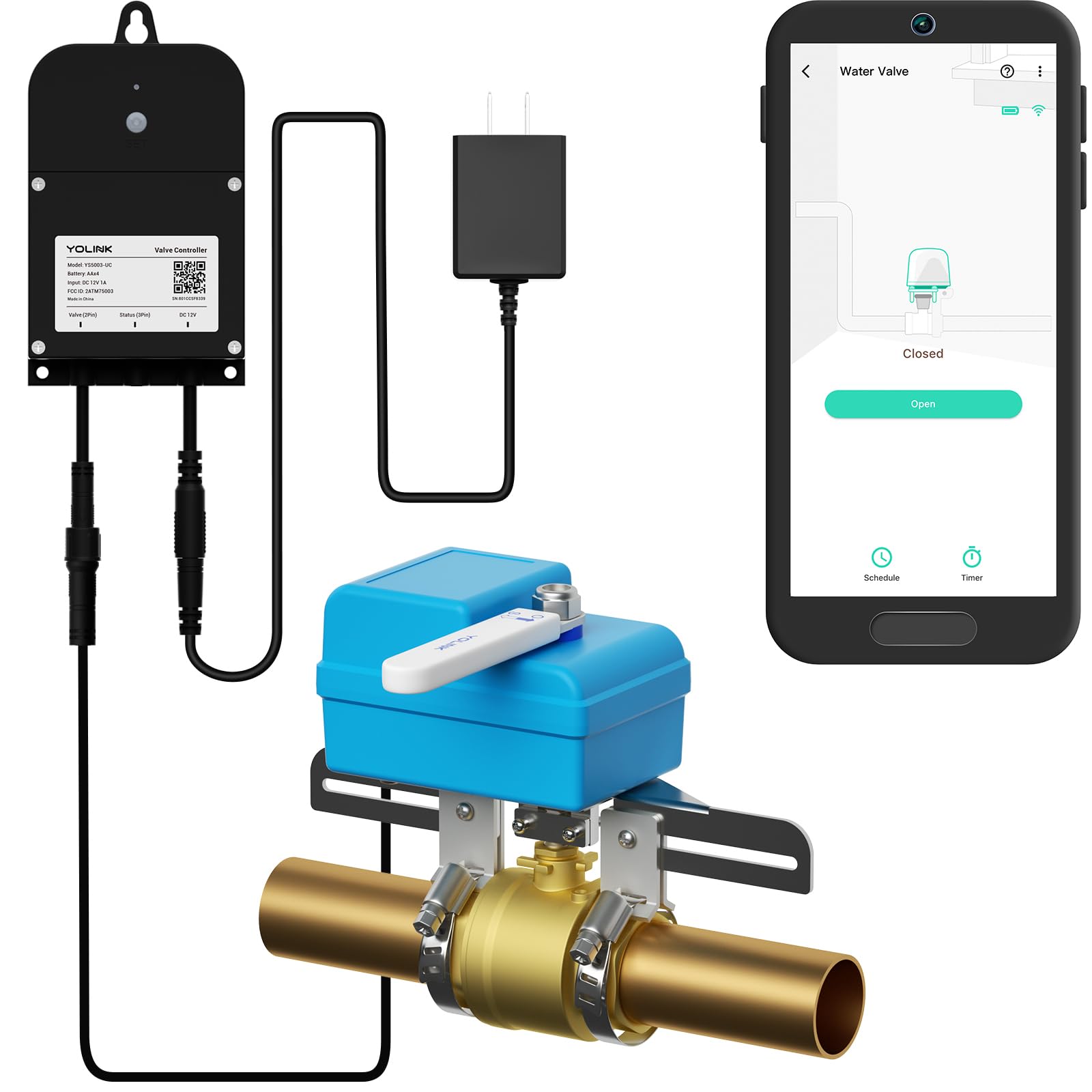 YoLink Smart Water Valve Controller, with Valve Operator, Easy No-Plumber DIY Installation, Remote Control, Compatible with Alexa/Google Assistant, IFTTT - YoLink Hub Required