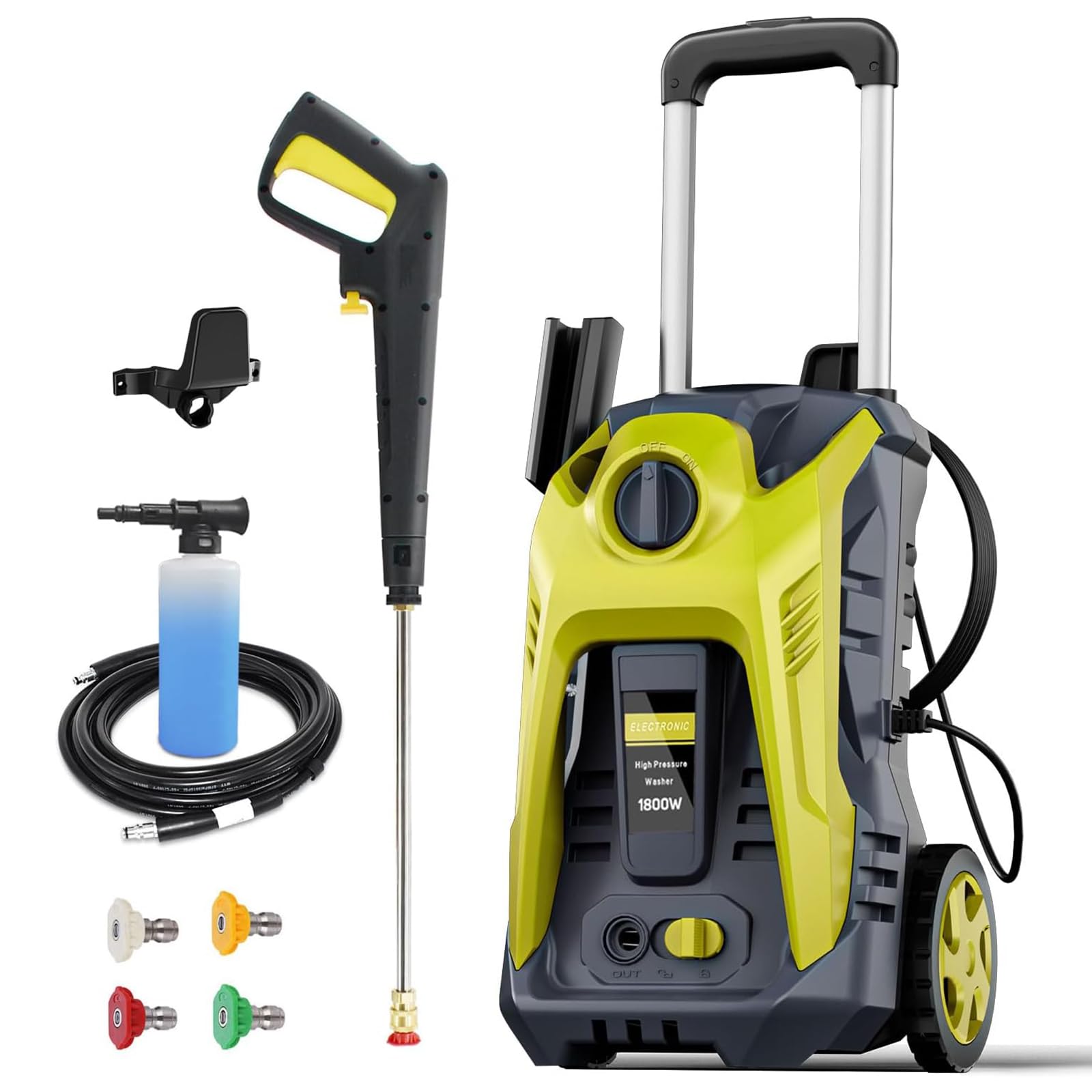 Electric Pressure Washer 4800PSI-Max 2.9GPM Pressure Washer with 25 Foot Hose, 16.4 Foot Power Cord, Soap Tank Car Wash Machine Yellow Ideal Cleaning for Patio.