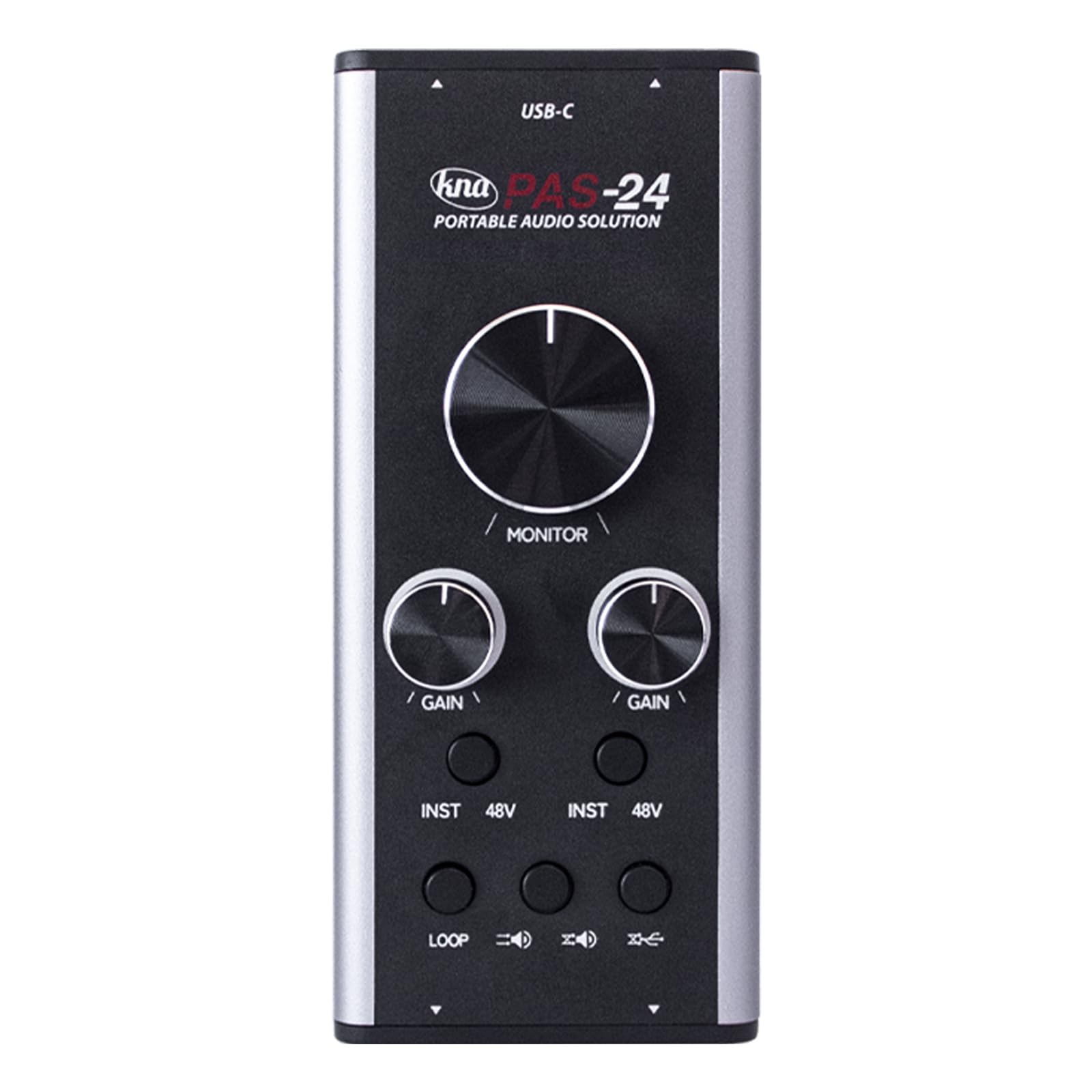 KNA PAS-24 Portable Audio Interface – 24-Bit/192kHz USB Sound Card for Home Recording Musicians and Creators, XLR & 1/4" TRS Inputs, Dual Balanced Outputs, Headphone Out, Phantom Power, Gain Control