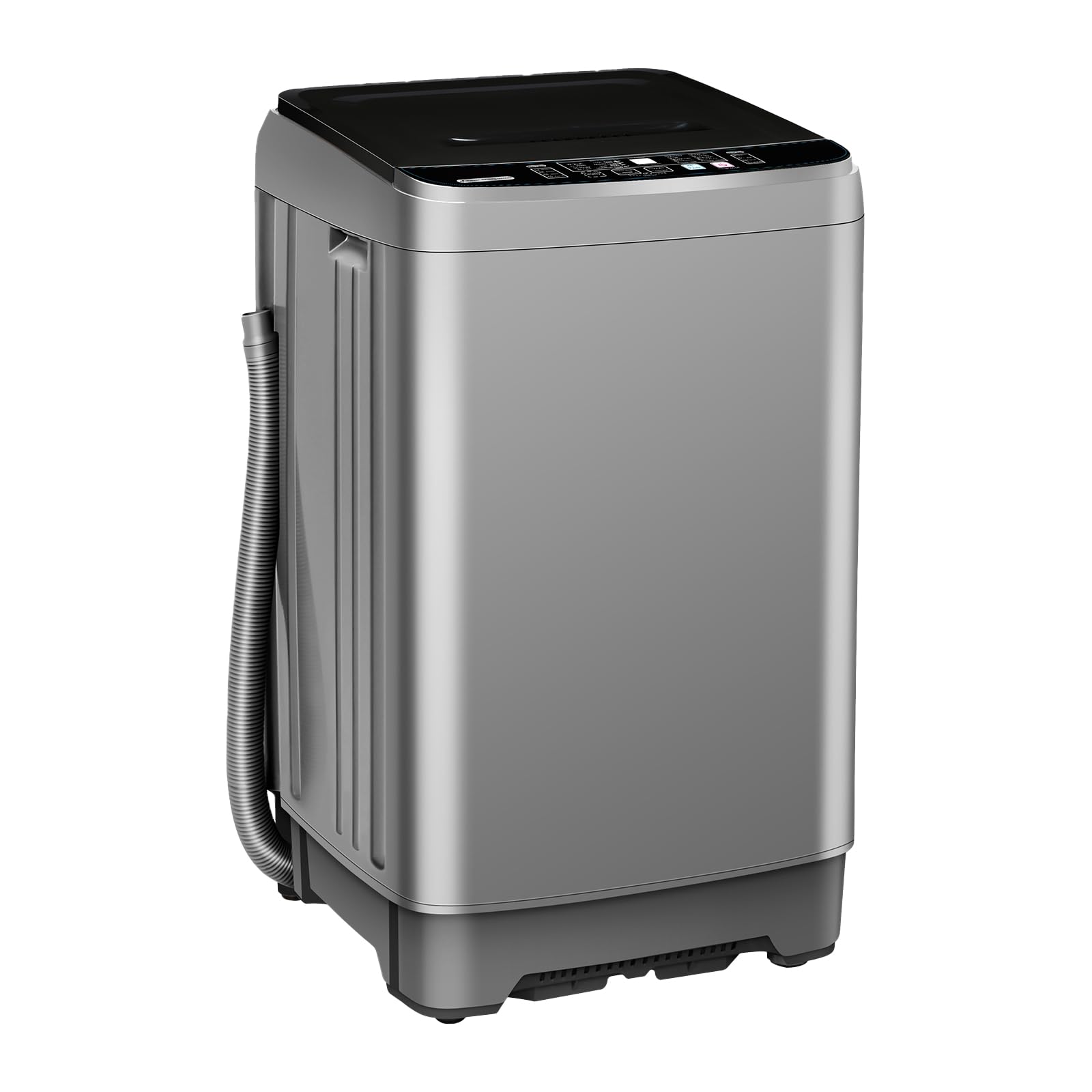 BINMIT 15.6lbs Full-Automatic Washing Machine, Portable Compact Laundry Washer with Drain Pump, 10 Programs 8 Water Levels with LED Display for RV, Camping, Apartment, Dorm, Dark-Grey