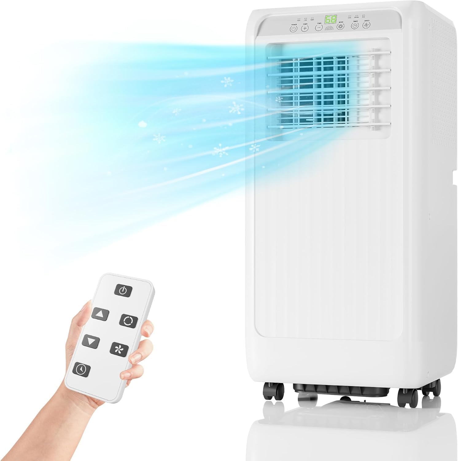 8000 BTU Portable Air Conditioner, AC Unit Cool Up to 300 Sq.Ft with Remote, 4-In-1 Portable AC, Dehumidifier, Fan, Heating, Standing Floor Air Conditioner for Bedroom, White
