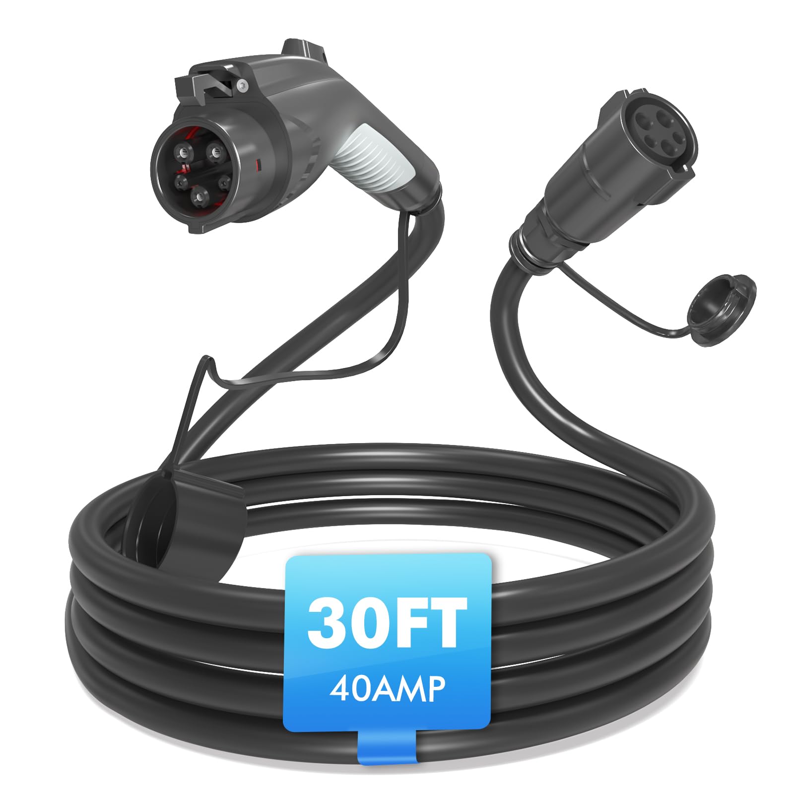 EV Charger Extension Cable, 30ft 40Amp J1772 Extension Cable Compatible with 110V-240V SAE J1772 EV Chargers, Suitable for J1772 EVs/PHEVs, Level 1/ Level 2 IP66 Car Charger Extension Cord with Bag