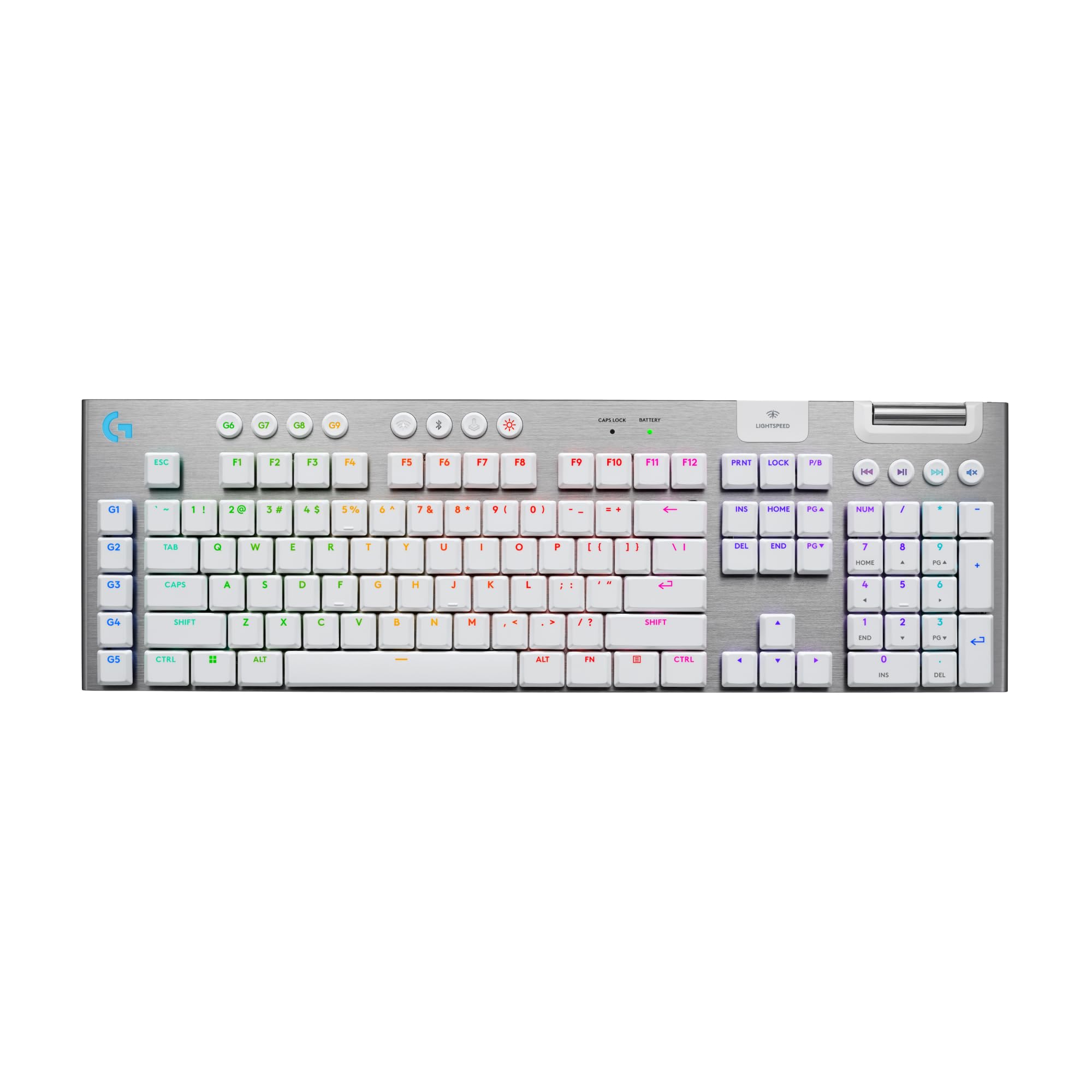 Logitech G915 X Lightspeed Low-Profile Wireless Gaming Keyboard, Double-Shot PBT Keycaps, Fully Programmable Keys, RGB Backlighting, Sleek Aluminum Finishing, GL Brown Tactile Switches - White