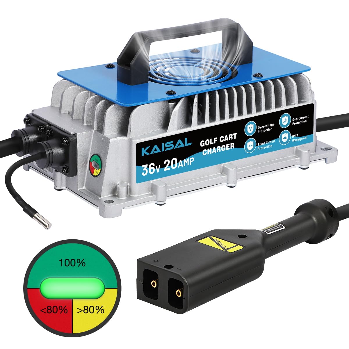 Golf Cart Charger 36 Volt EZGO 20AMP 1250W EZGO Golf Cart Battery Charger 36V 20A for EZGO TXT D-Plug, IP67 Waterproof 36V EZ-GO Charger 4-6 hrs Full Charge, 16FT Cable, for Lead-Acid Battery