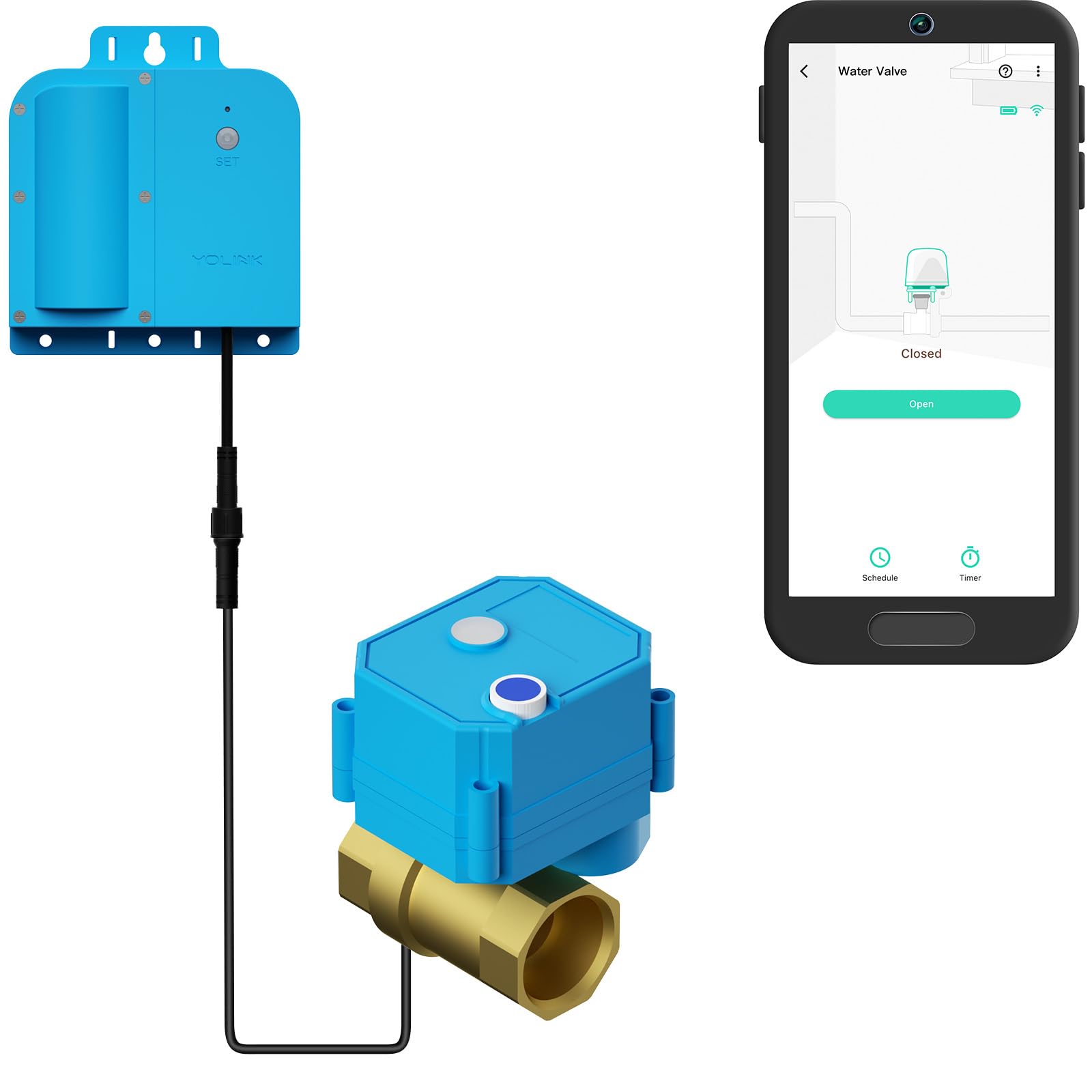 YoLink X3 Version Smart Valve Controller with Brass Motorized Ball Valve, 1/4 Mile World's Longest Range Water Valve, Remote Control - (1")