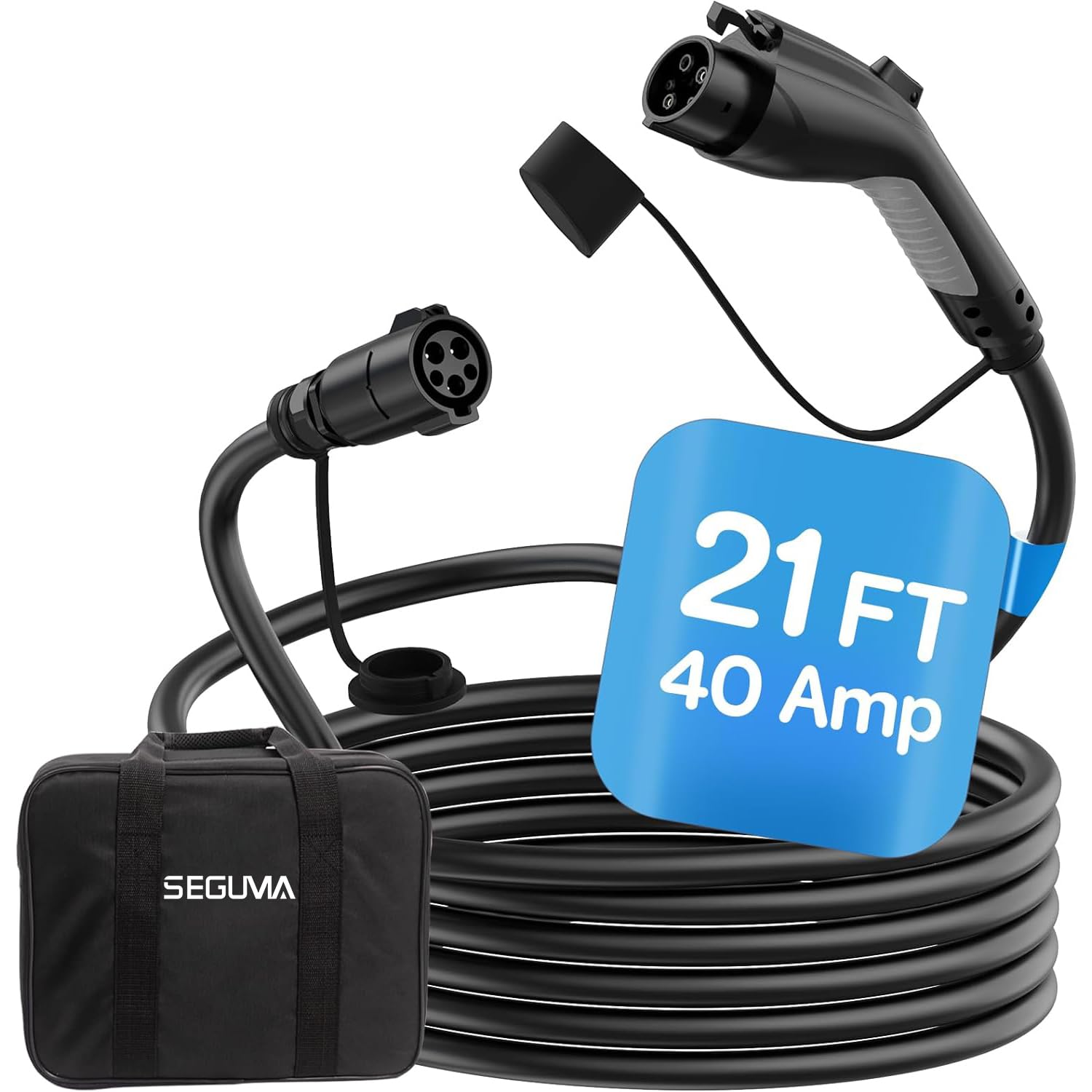 EV Charger Extension Cable, 21ft 40Amp J1772 Extension Cable Compatible with 110V-240V SAE J1772 EV Chargers, Suitable for J1772 EVs/PHEVs, Level 1/ Level 2 IP66 Car Charger Extension Cord with Bag