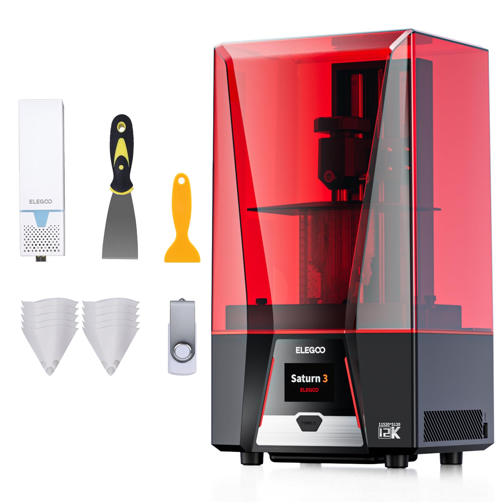 ELEGOO Saturn 3 12K MSLA 3D Printer, 10-Inch Monochrome LCD Resin 3D Printer, Voxeldance Tango Software, Large Printing Size of 8.62x4.84x9.84 Inch