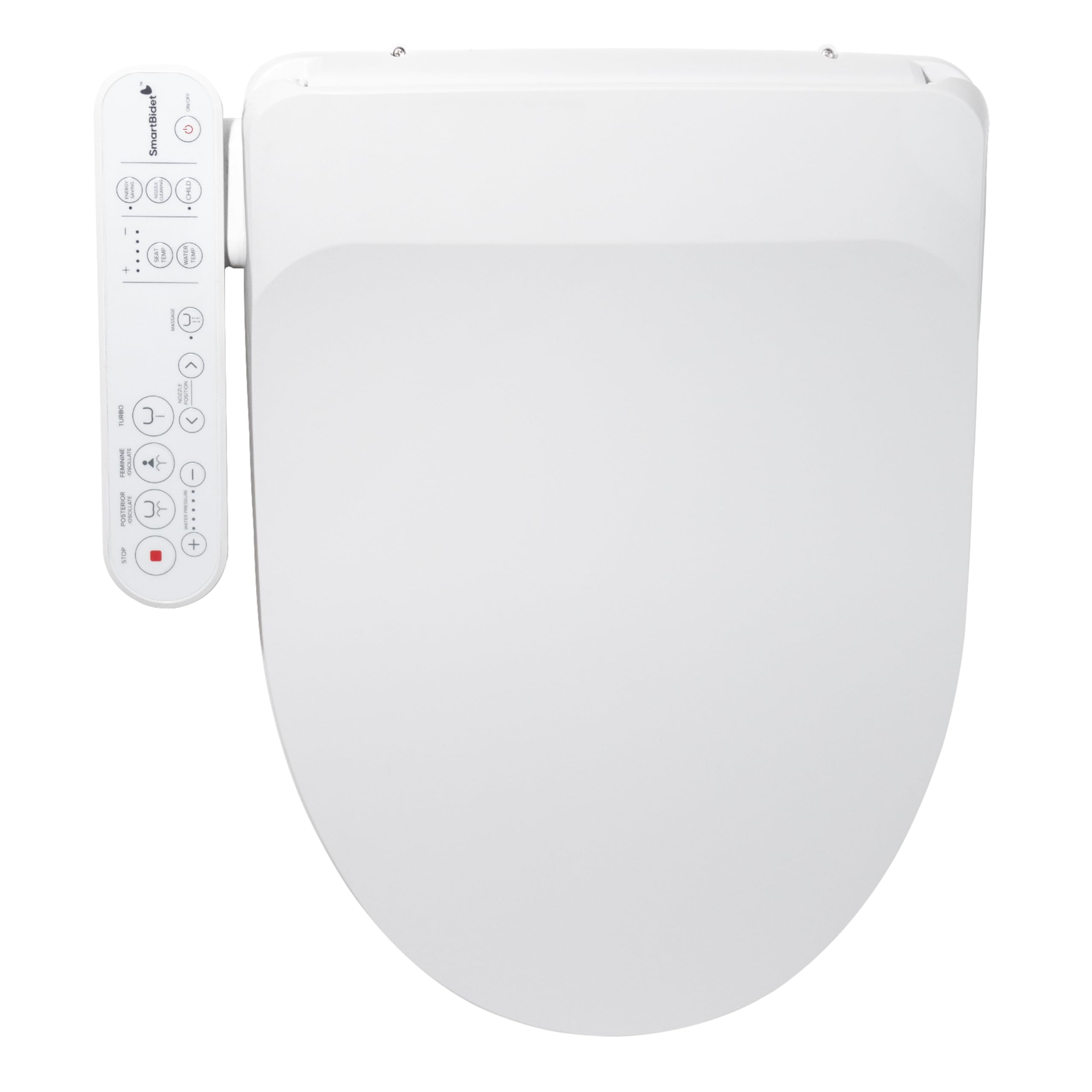 SmartBidet SB-100C Electric Bidet Seat for Elongated Toilets with Control Panel, Massage Wash, Child Wash, Heated Water and Seat