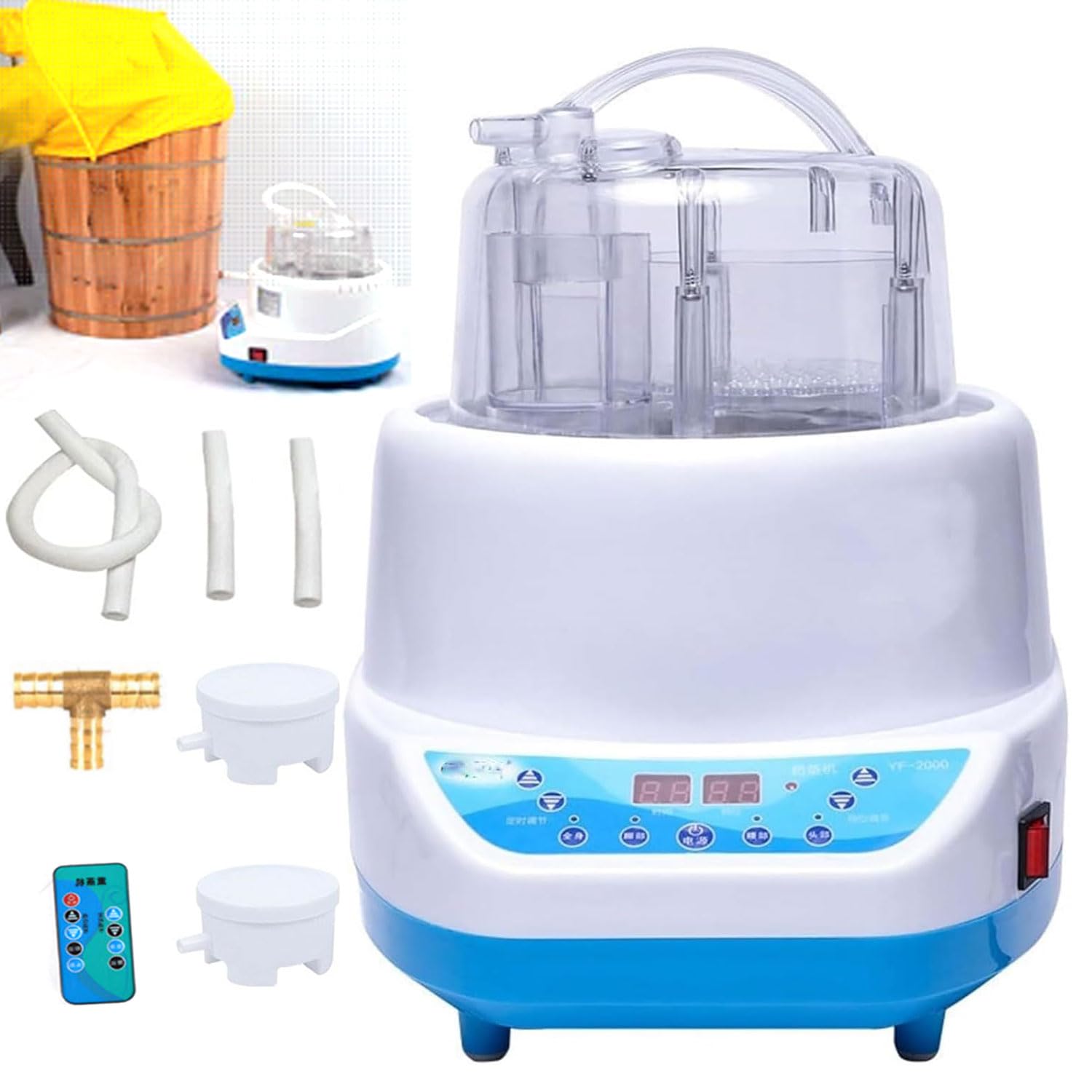 2000W Anti-dry Burning Steam Generator, 4L 110V Fumigation All-in-one Machine, with Remote Control&Double Head Switch, Intelligent Timing, Portable Anti-leakage Sauna Steamer Pot, for Weight Loss