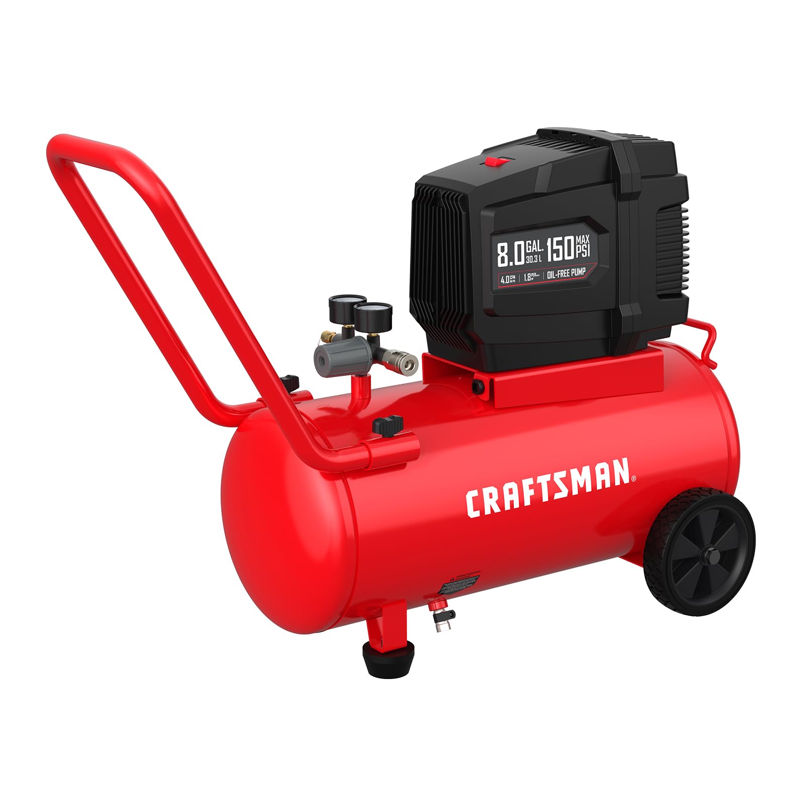 CRAFTSMAN Air Compressor 8 Gallon Oil-Free 1.8 HP Max 150 PSI Horizontal Tank Portable