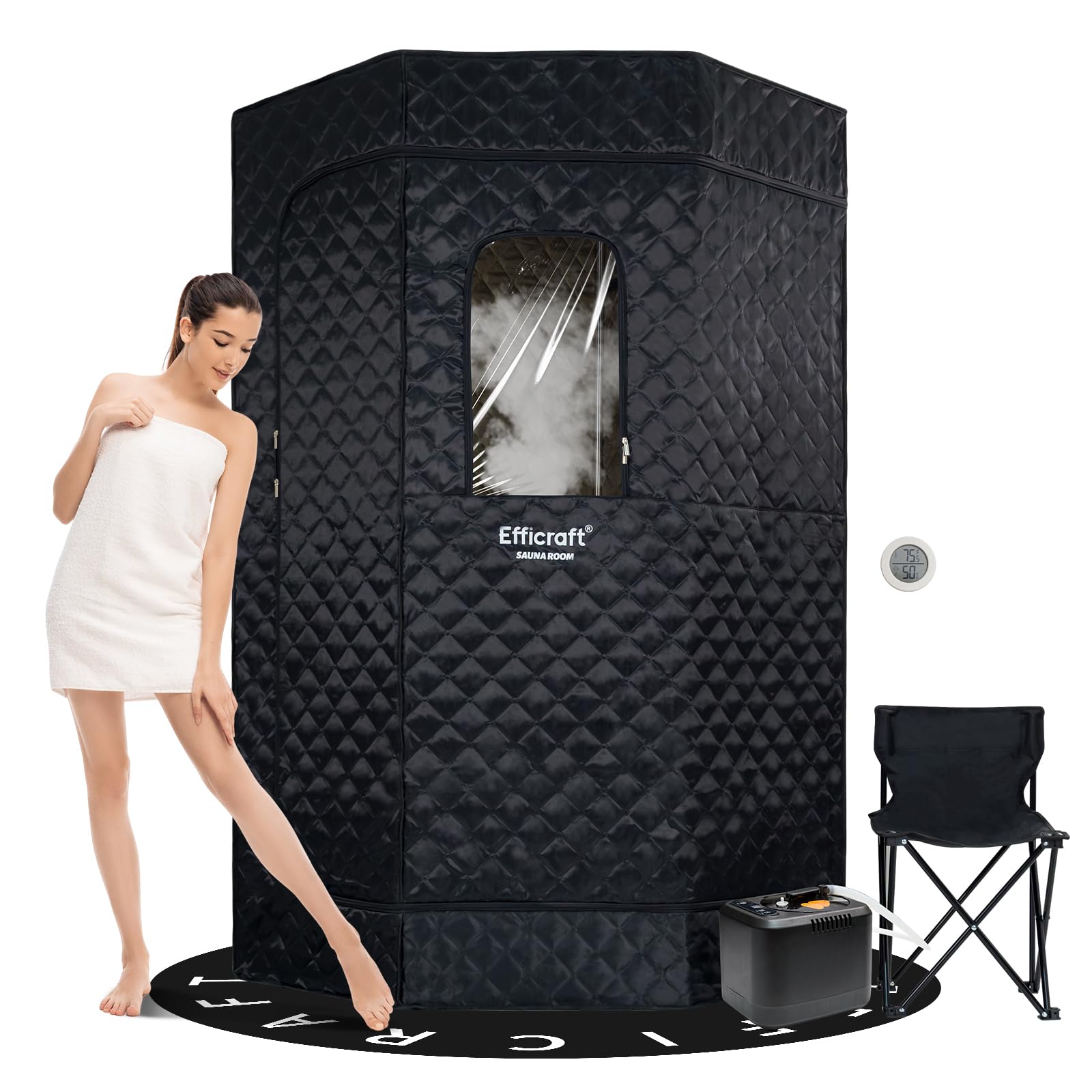 Efficraft Portable Steam Sauna Box,Full Size Pentagon Sauna, Indoor Personal Home Spa Sauna Kit,Detox & Relaxation Steam Room for Home,W/3L 1500W Steamer, Remote Control, Foldable Chair,Non-Slip Mat