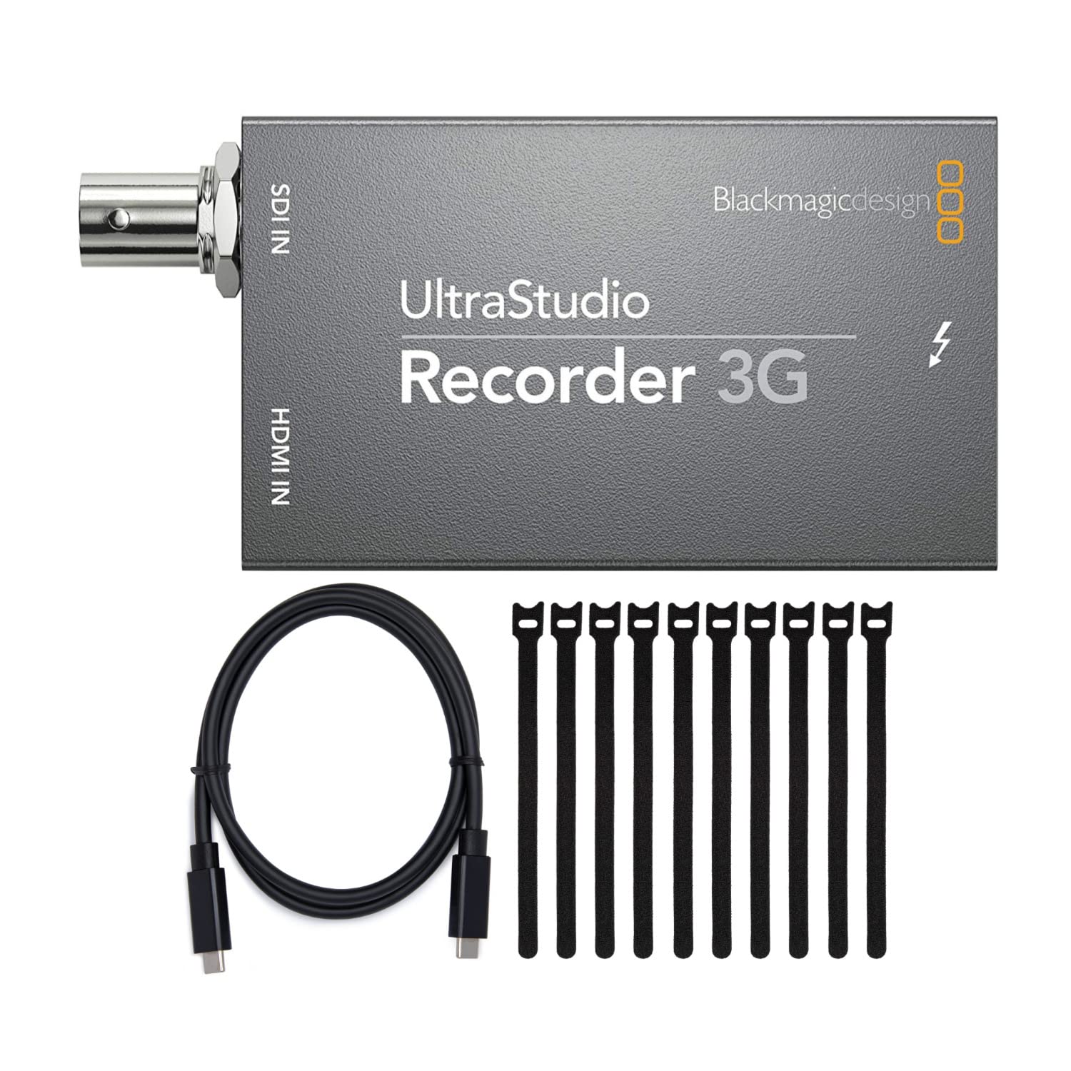 Blackmagic Design UltraStudio Recorder 3G Capture Device Bundle with Thunderbolt 3 (40 Gbps) USB-C Cable (100W, 0.5m) and 6-Inch Fastening Cable Ties (10-Pack) (3 Items)