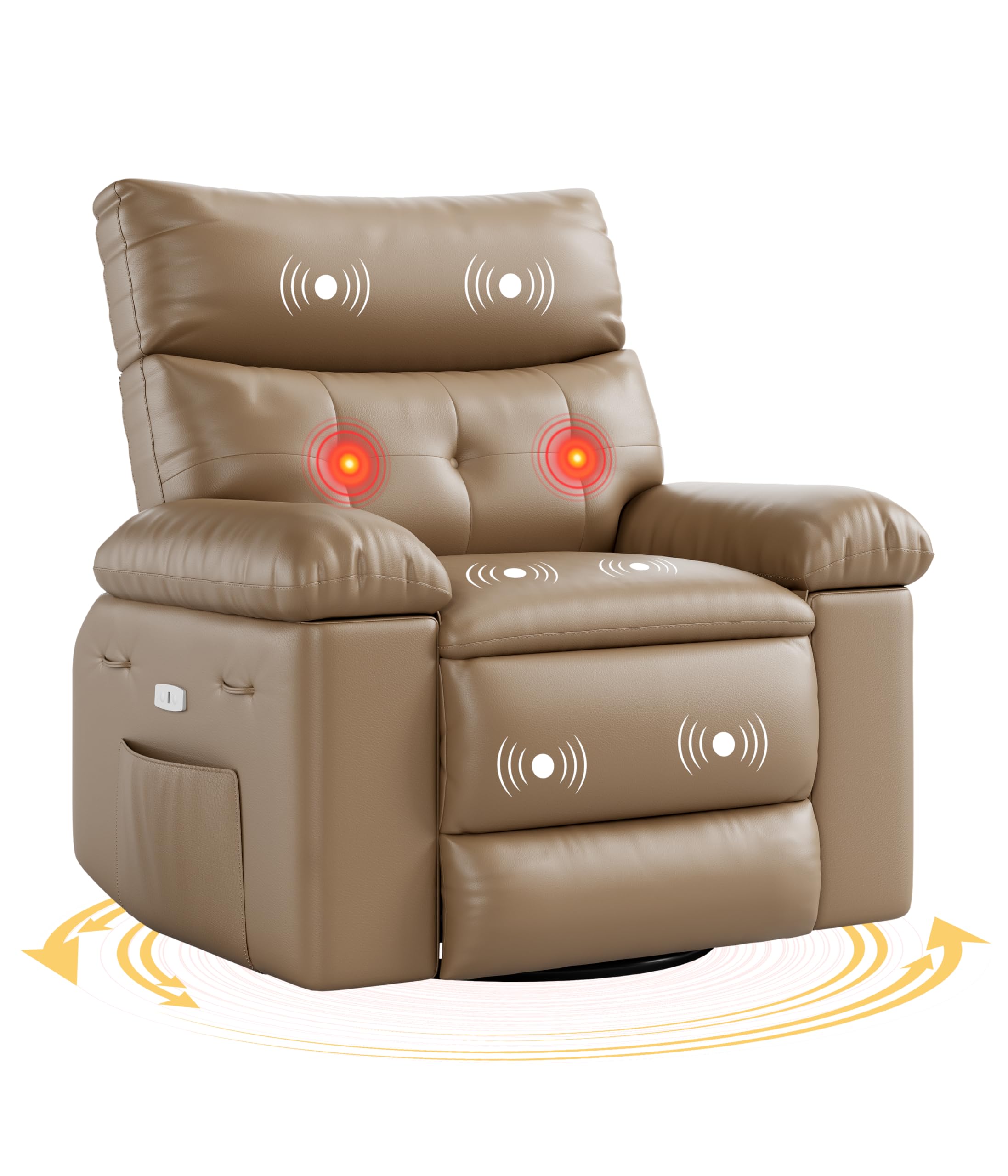 GarveeHome Swivel Massage Chair, Power Rocking Recliner Chair with Vibration and Heating, Overstuffed Faux Leather Single Sofa Chair, Rocking Glider Chairs for Living Room