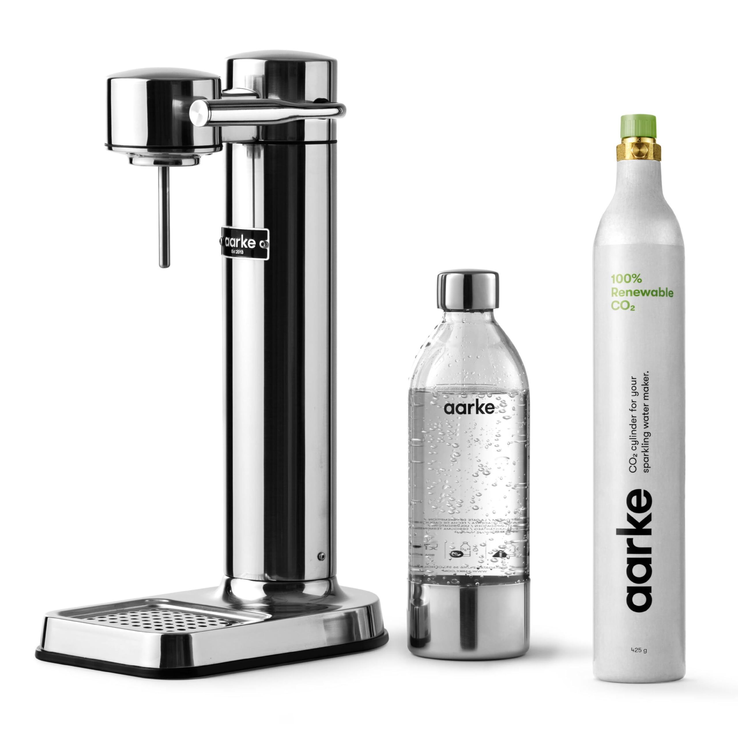 aarke Carbonator lll with CO2 Cylinder, Sparkling & Carbonation Water Machine, Stainless Steel with PET BPA-Free Reusable Bottle Volume 800 mL (Stainless Steel)