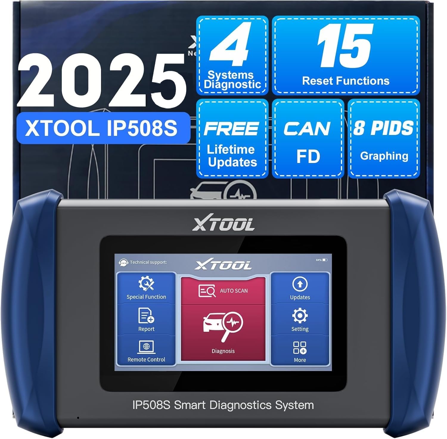 OBD2 Scanner Diagnostic Tool XTOOL IP508S: Code Reader for Cars & Trucks with 15 Resets, Crank Sensor Relearn, ABS Bleed, CAN FD for GM, Engine, ABS, SRS, Transmission Car Diagnostic Tool, Free Update