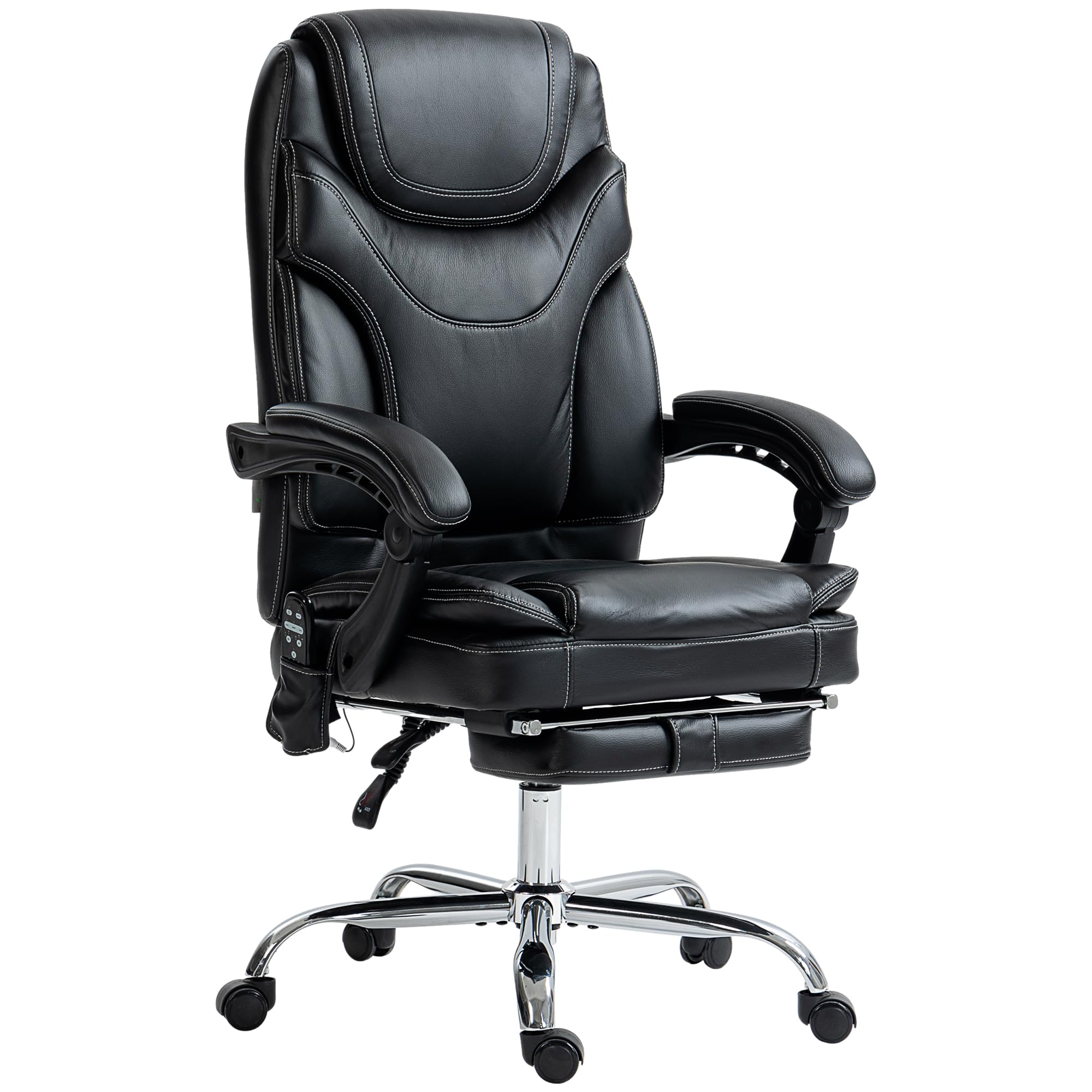Vinsetto PU Leather Vibration Massage Office Chair with 6 Points, Heated Reclining Computer Chair with Adjustable Height, Footrest - Black