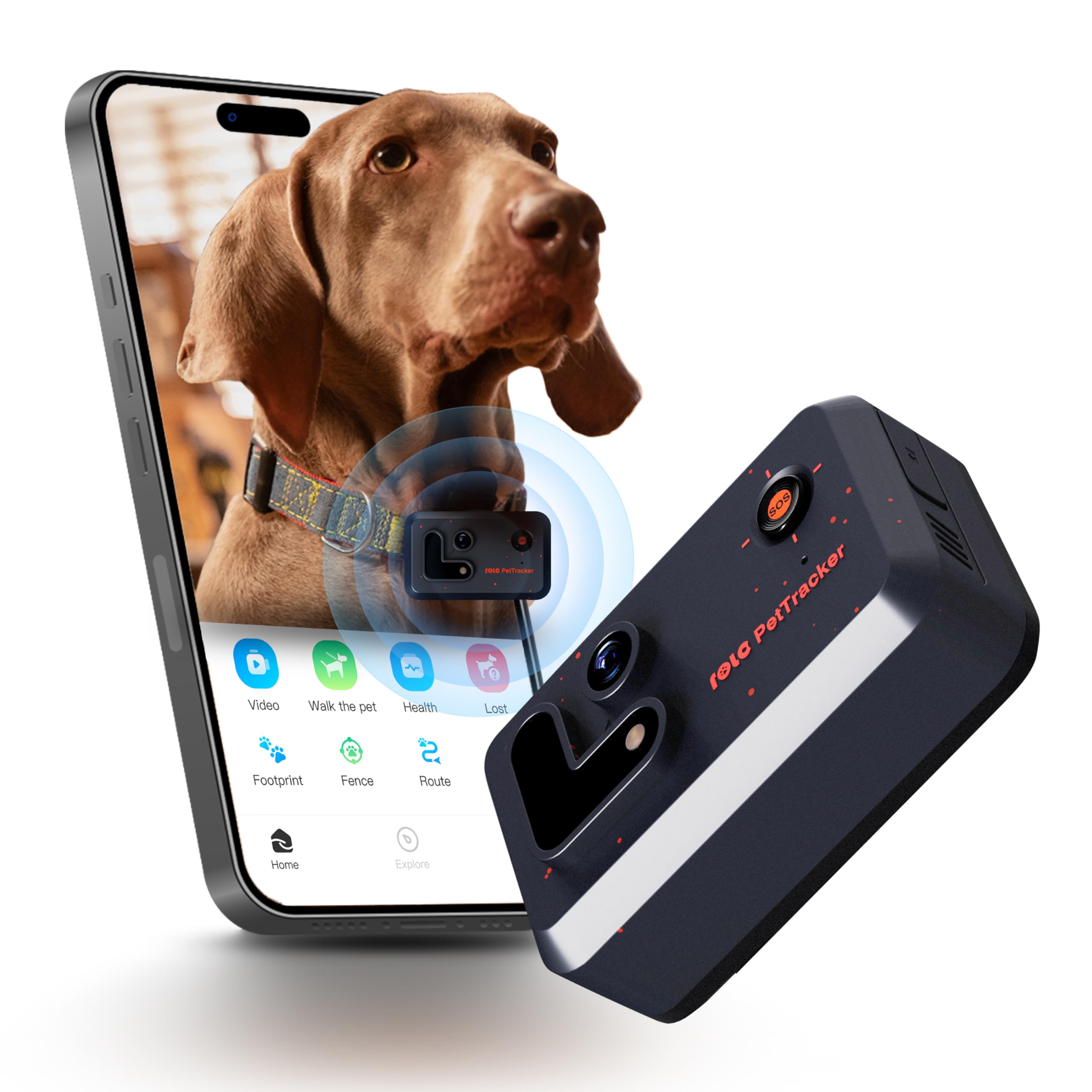 ROLA PetTracker GPS Tracking for Dogs: Live GPS Location, Cellular & WiFi, Replacable SIM Card, Geofencing, Built-in Light and Sound, Camera for Image Positioning (Dark Blue)