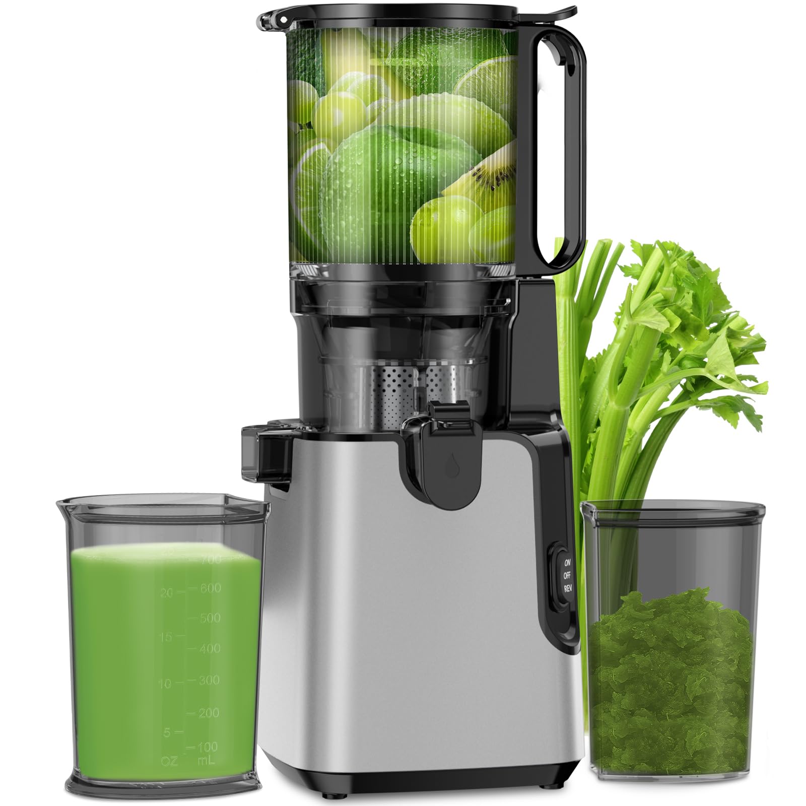 Juicer Machines with 5.8" Extra Large Feed Chute, Cold Press Juicer Fit Whole Vegetables and Fruits, 350W Professional Masticating Juicer Easy to Clean for Batch Juicing (Silver)