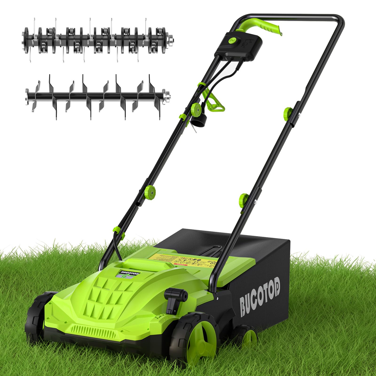 2-in-1 Electric Dethatcher and Scarifier, 13-Inch Raking & Scarifying, Turf Dethatcher & with 4-Position Height Adjustment, 14.5 gal Removable Thatch Bag for Lawn Health