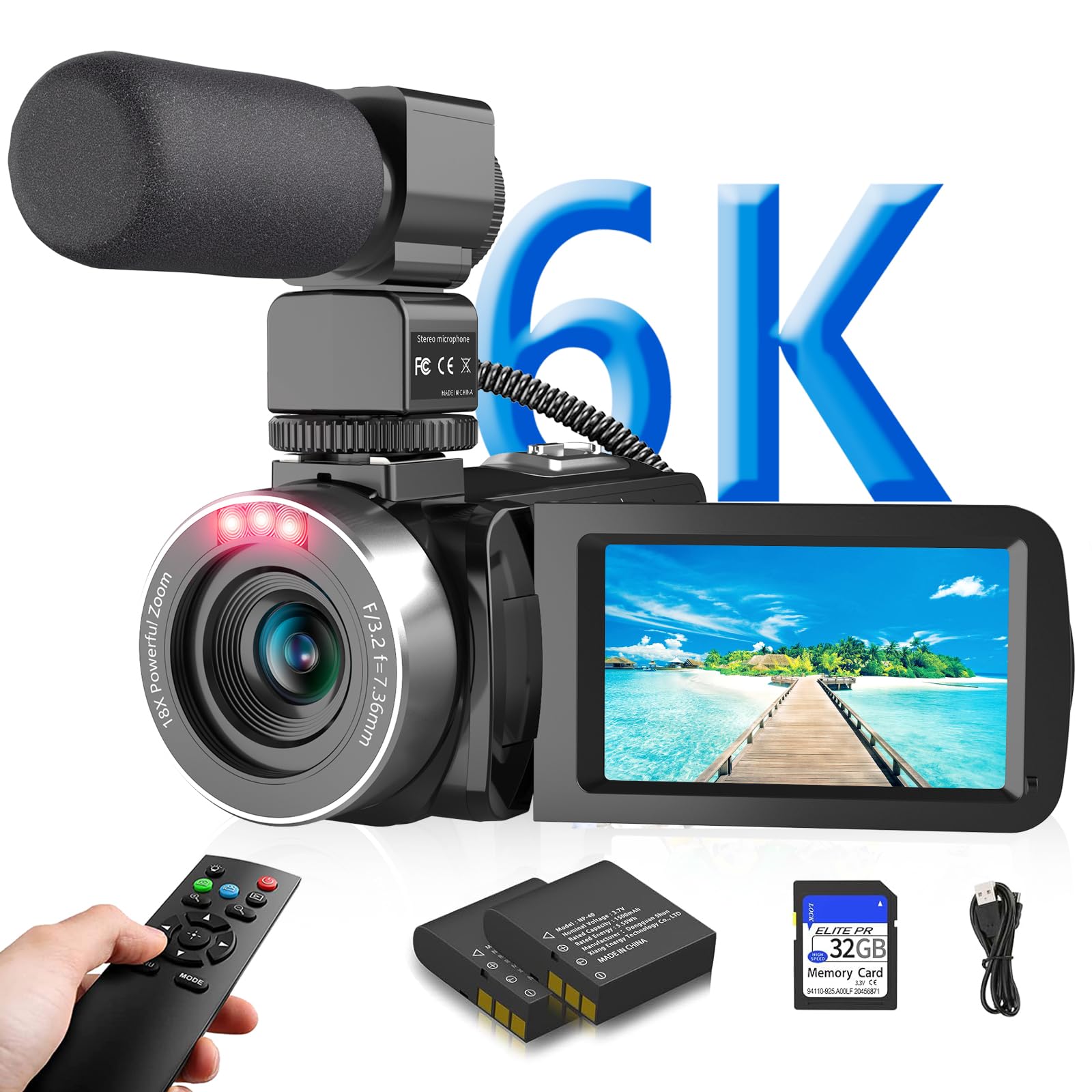 VETEK Video Camcorder, 6K 64MP IR Night Vision Vlogging Camera 18X Zoom WiFi Digital Camera for YouTube 3.0'' Touch Screen Recorder with 32GB SD Card, Microphone & 2.4G Remote Control