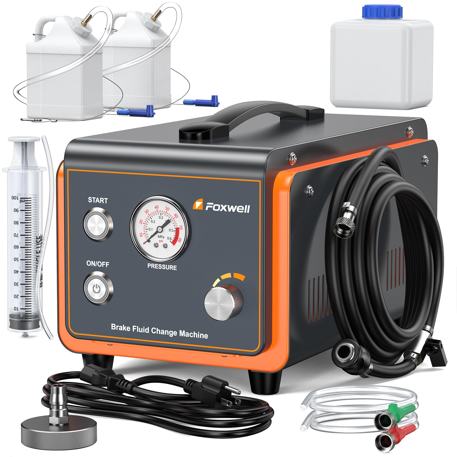 FOXWELL RT1000 Automatic Brake Bleeder Kit, Dual Pulse Power Brake Fluid Bleeder Machine, One Man Automotive Brake System Bleeding Tool, Vacuum Brake Pressure Bleeder Exchanger with Pressure Gauge