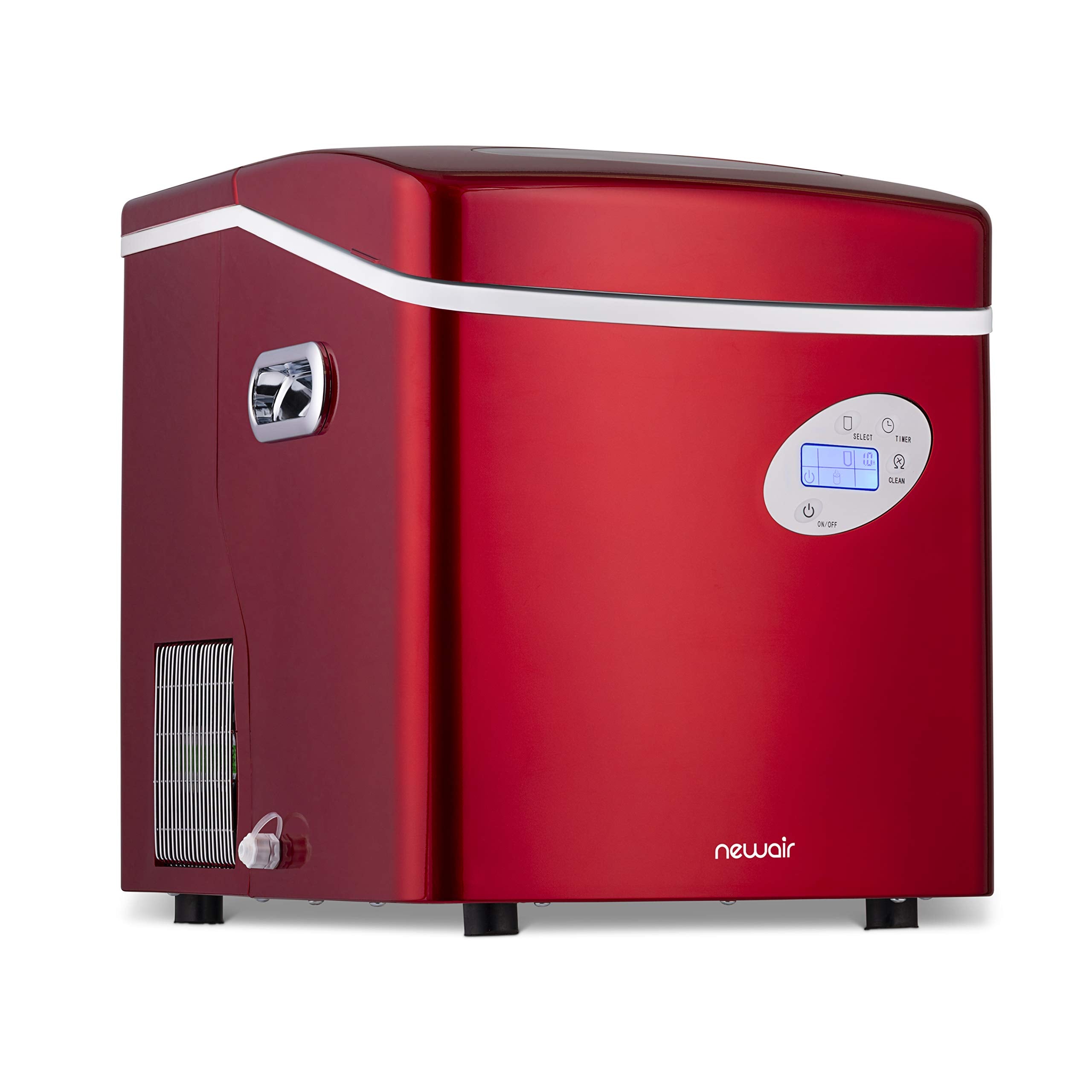 NewAir Portable Ice Maker 50 lb. Daily | Red | 3 Size Bullet Shaped Ice | First Batch Under 10 Minutes | Self Cleaning Quiet Operation Countertop Ice Machine | AI-215R