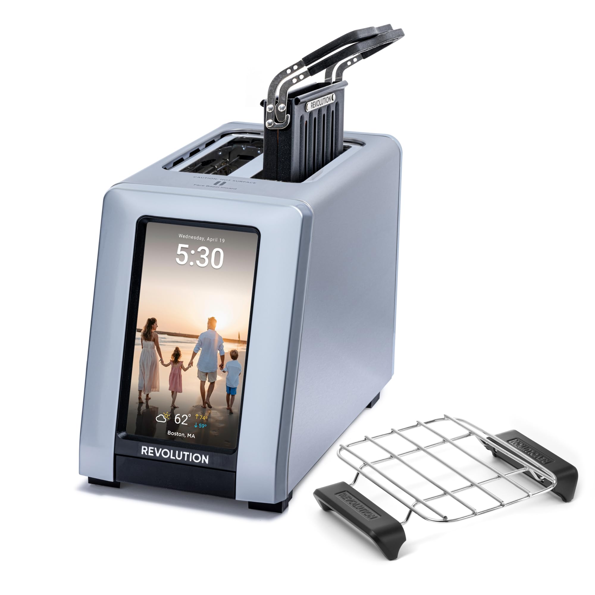 Revolution R180 Connect Plus Smart Toaster Bundle with Toastie Press & Warming Rack – Touchscreen, 2-Slice Wide Slot, InstaGLO 2.0 Tech, Digital Picture Frame– Toast Bread, Bagels, Waffles, Tortillas