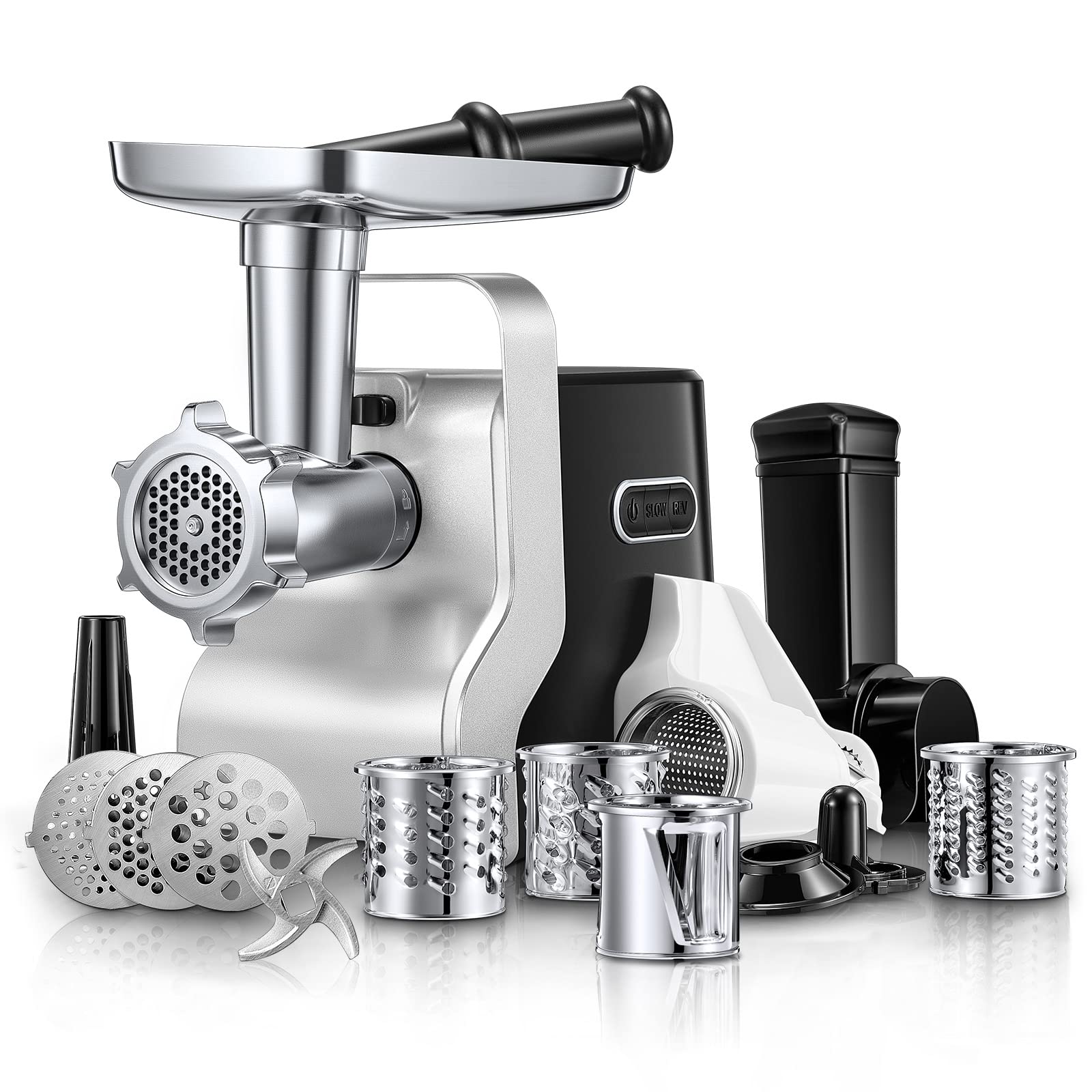 Meat Grinder Heavy Duty - 5 in1 Meat Grinder for Home Use - 3000W Max Powerful - Sausage Stuffer with 3 Stainless Steel Grinding Plates - Size #12 (black)