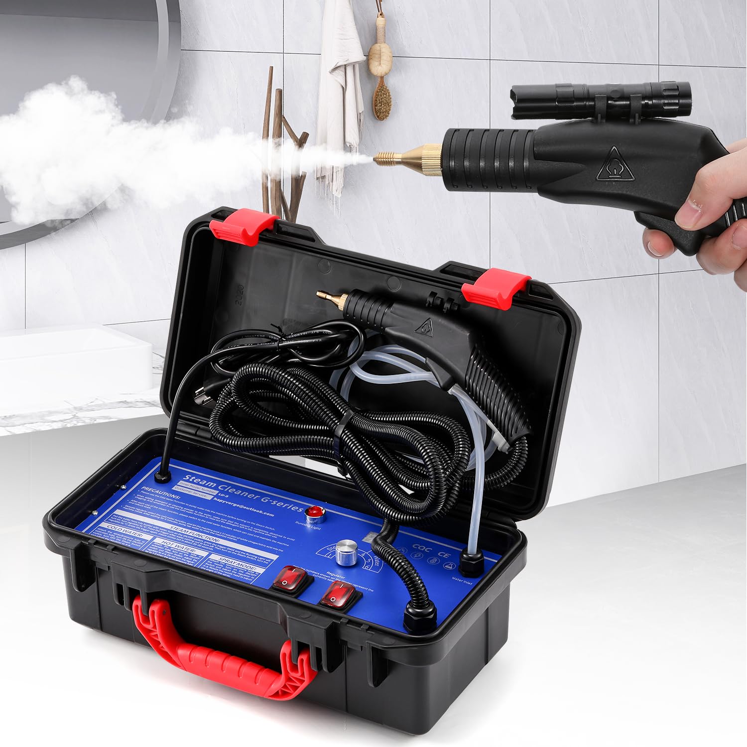 Hapyvergo High Pressure Steam Cleaner, 1700W Steamer for Cleaning Grout Tile, Heavy Duty Portable Steamer Cleaner for Car Auto, High Heat Cleaning Steamer for Home Shower All Surfaces 110V