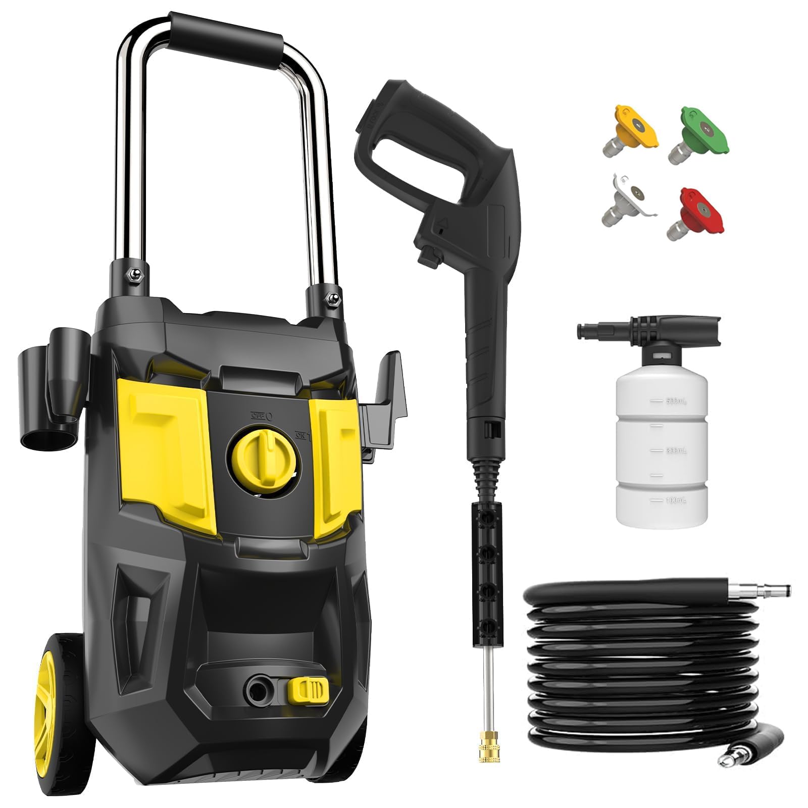 Buyplus Electric Pressure Washer - 4500PSI Max 2.8 GPM Power Washer with 35FT Power Cord, 4 Different Nozzles, Soap Cannon, High Pressure Washer for Car, Garden, Yard, House, Yellow