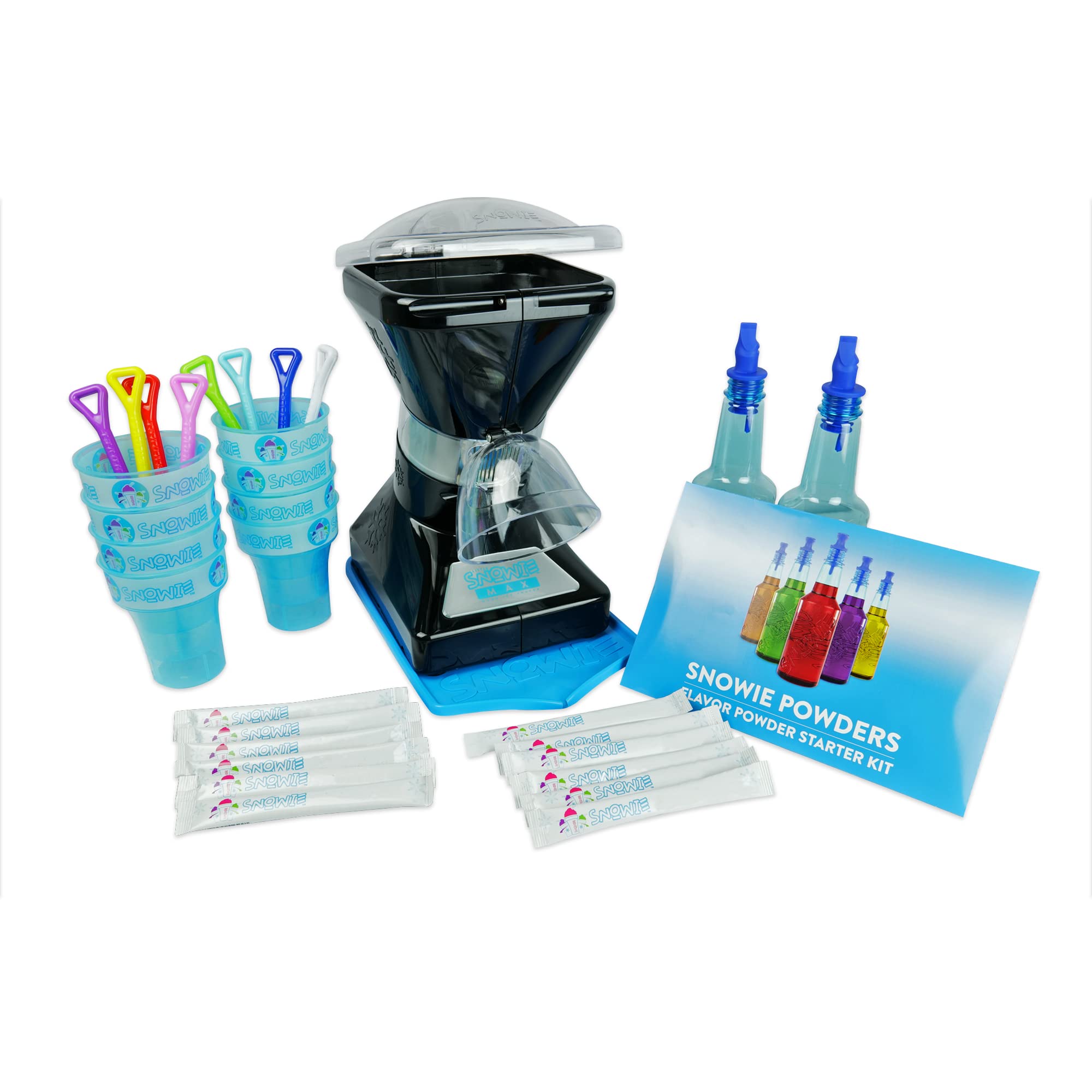 SNOWIE - Little Snowie Max Snow Cone Machine - Premium Shaved Ice Maker, With Powder Sticks Syrup Mix, Premium Kit, Black