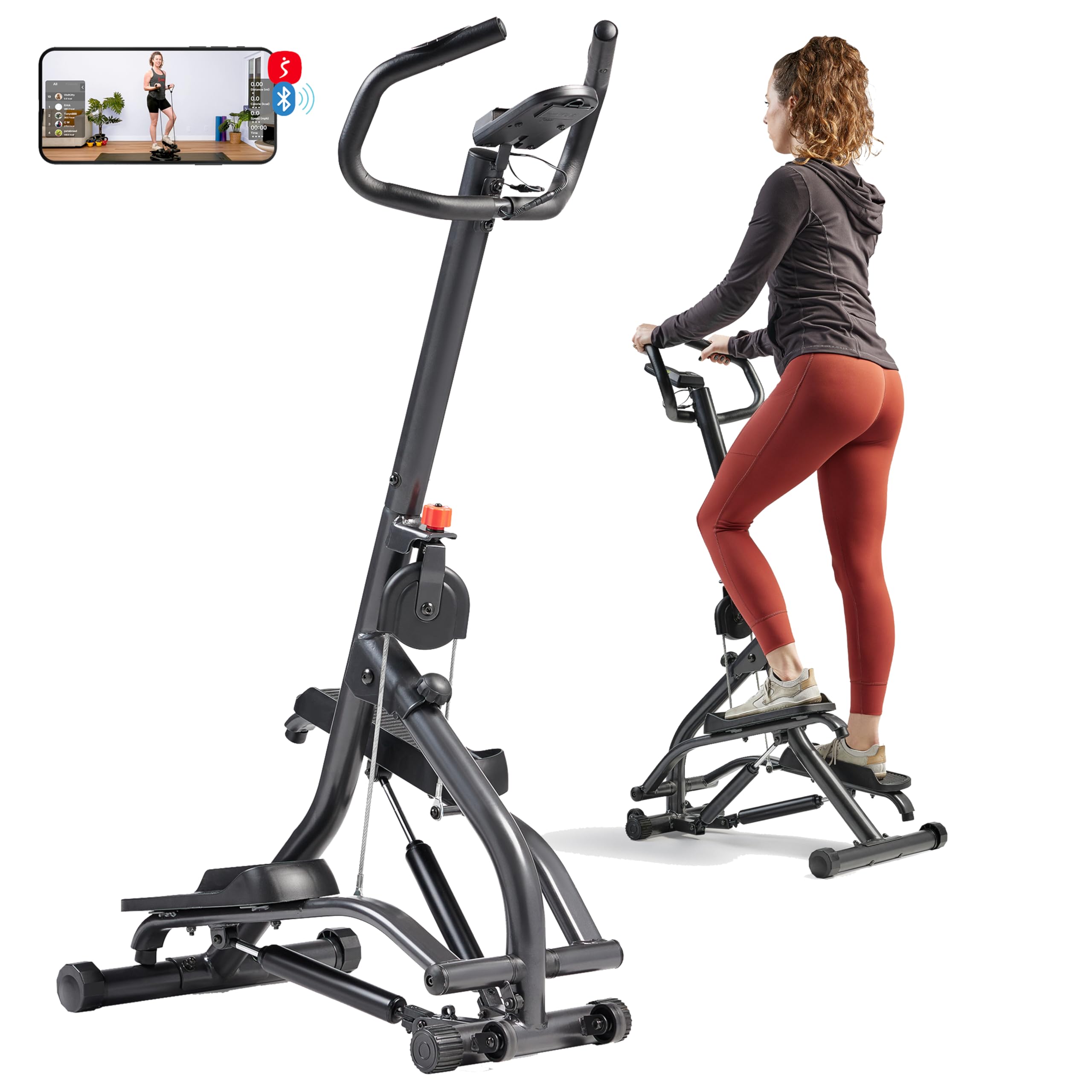 Sunny Health & Fitness Stair Stepper w/Handlebar, Extended Step Range Machine for Climbing Exercise, Compact, Height-Adjustable, Low-Impact & SunnyFit App Enhanced Connectivity – SF-S021001