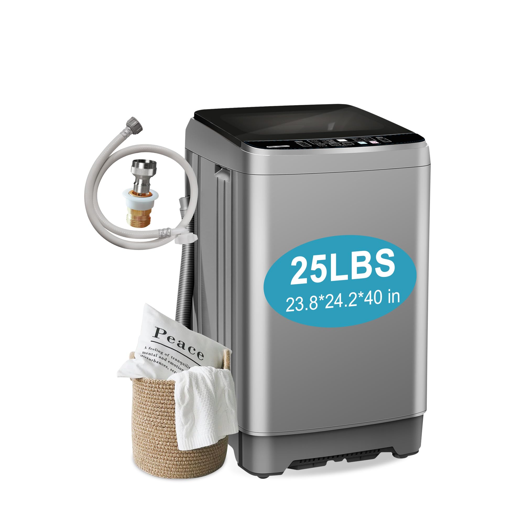 rosmena Portable Washing Machine, 25 LBS Full Automatic Apartment Washer with 10 Programs & 8 Water Levels, Low Noise Clothes Washing Machines with LED Display for Camping, Apartment(Grey)