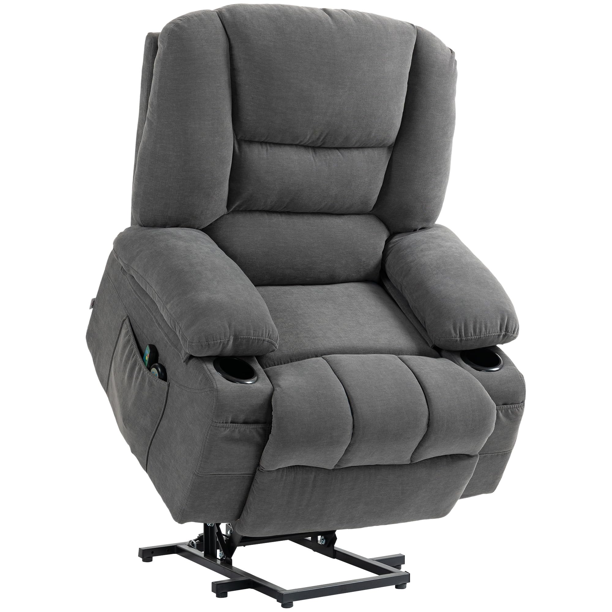 HOMCOM Power Lift Recliner Chair Sofa with Vibration Massage and Heat, Fabric Lift Chair for Elderly with Remote Control, Side Pockets, Quick Assembly, Charcoal Gray, 713-168V80CG