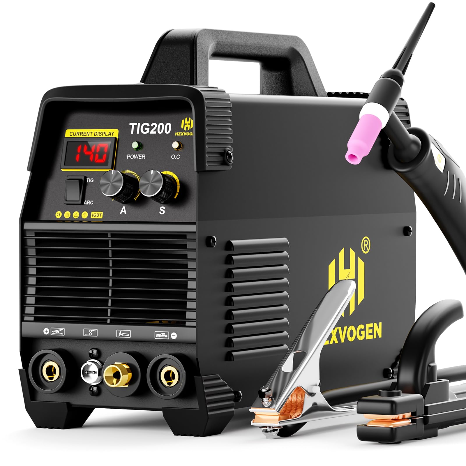 H HZXVOGEN 200A TIG Welder, High Frequency Welder 110/220V TIG/MMA 2 IN 1 Welder Machine with Post Gas TIG Welding Machine TIG200