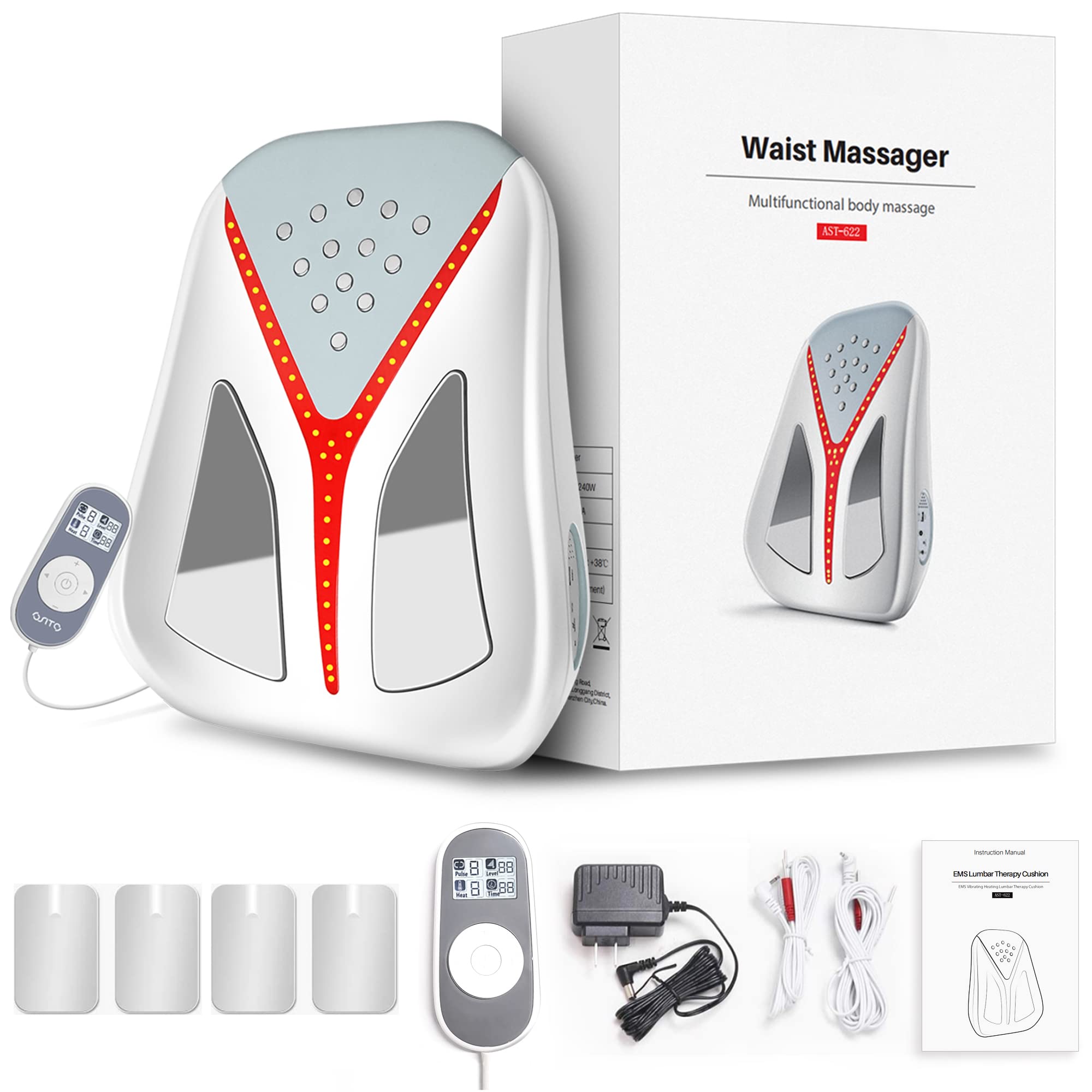 Auxoliev Back Massager with Heat, TENS/EMS Full Back Massager Neck Massager for Pain Relief Deep Tissue, Waist Massager Electric Muscle Stimulator, 5 Modes and 50 Intensities